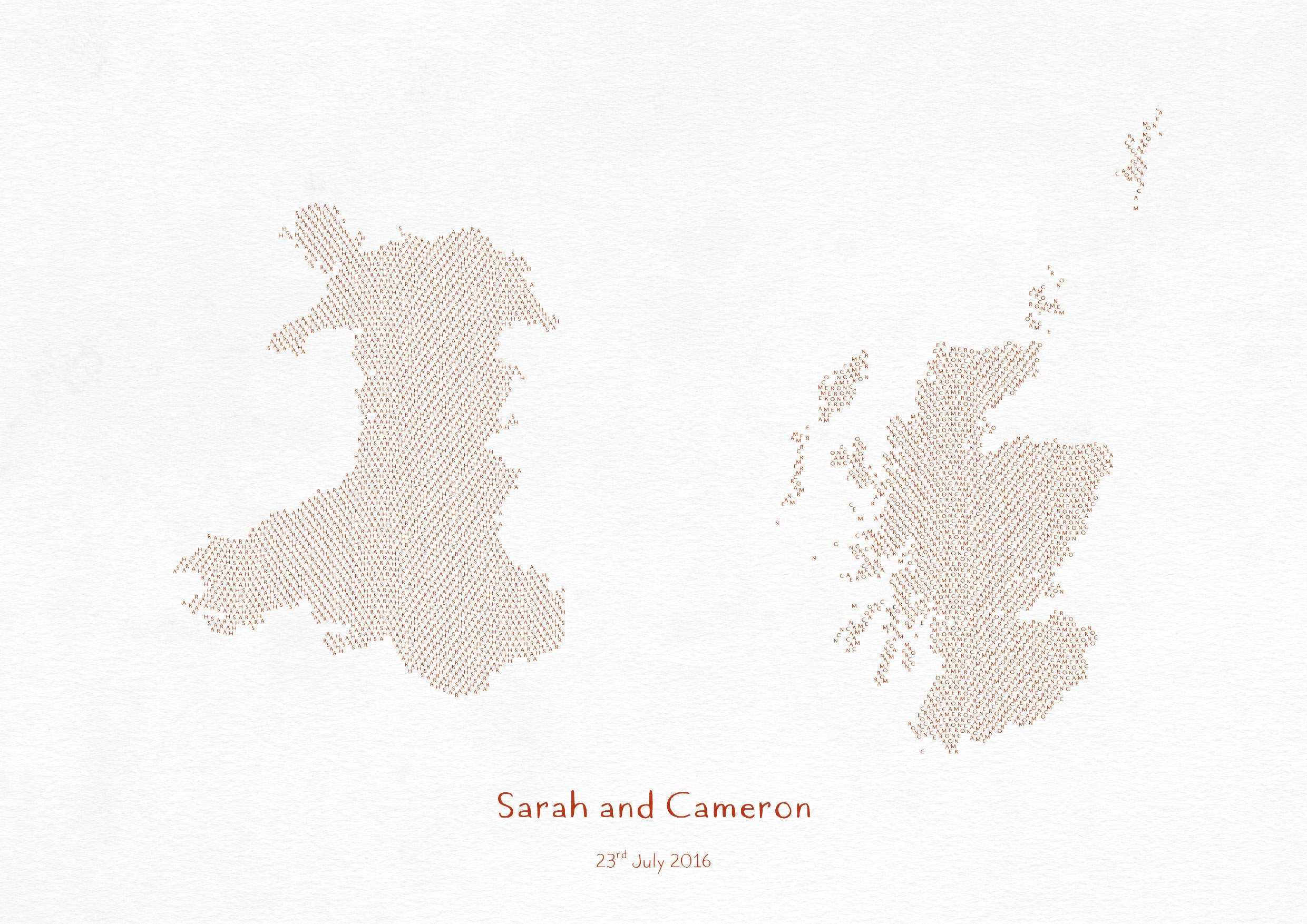 PS01602_S_MATTP - Personalised Country Name Text Map Print - Burnt Orange