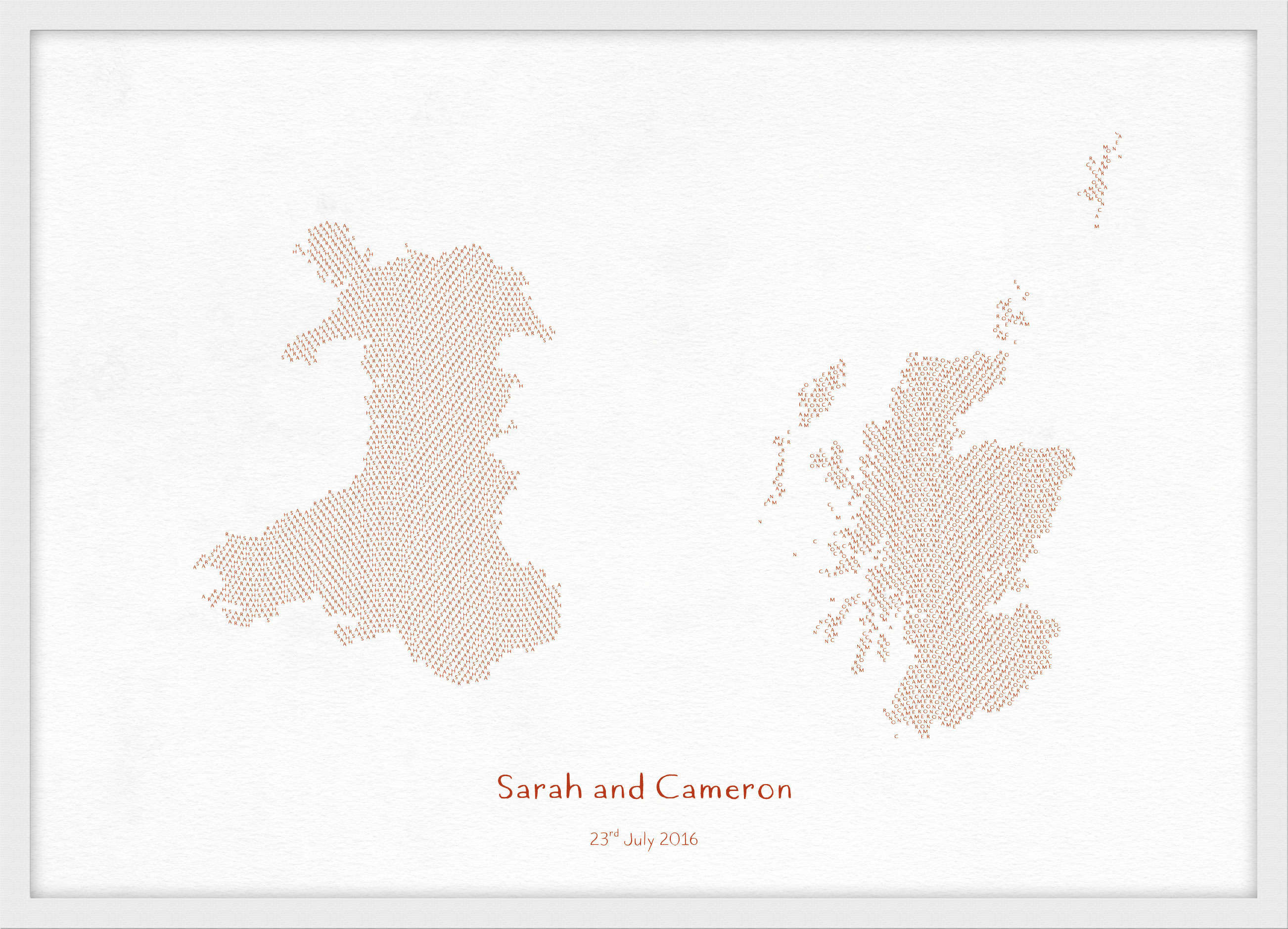 PS01602_3_WDWHI - Personalised Country Name Text Map Print - Burnt Orange