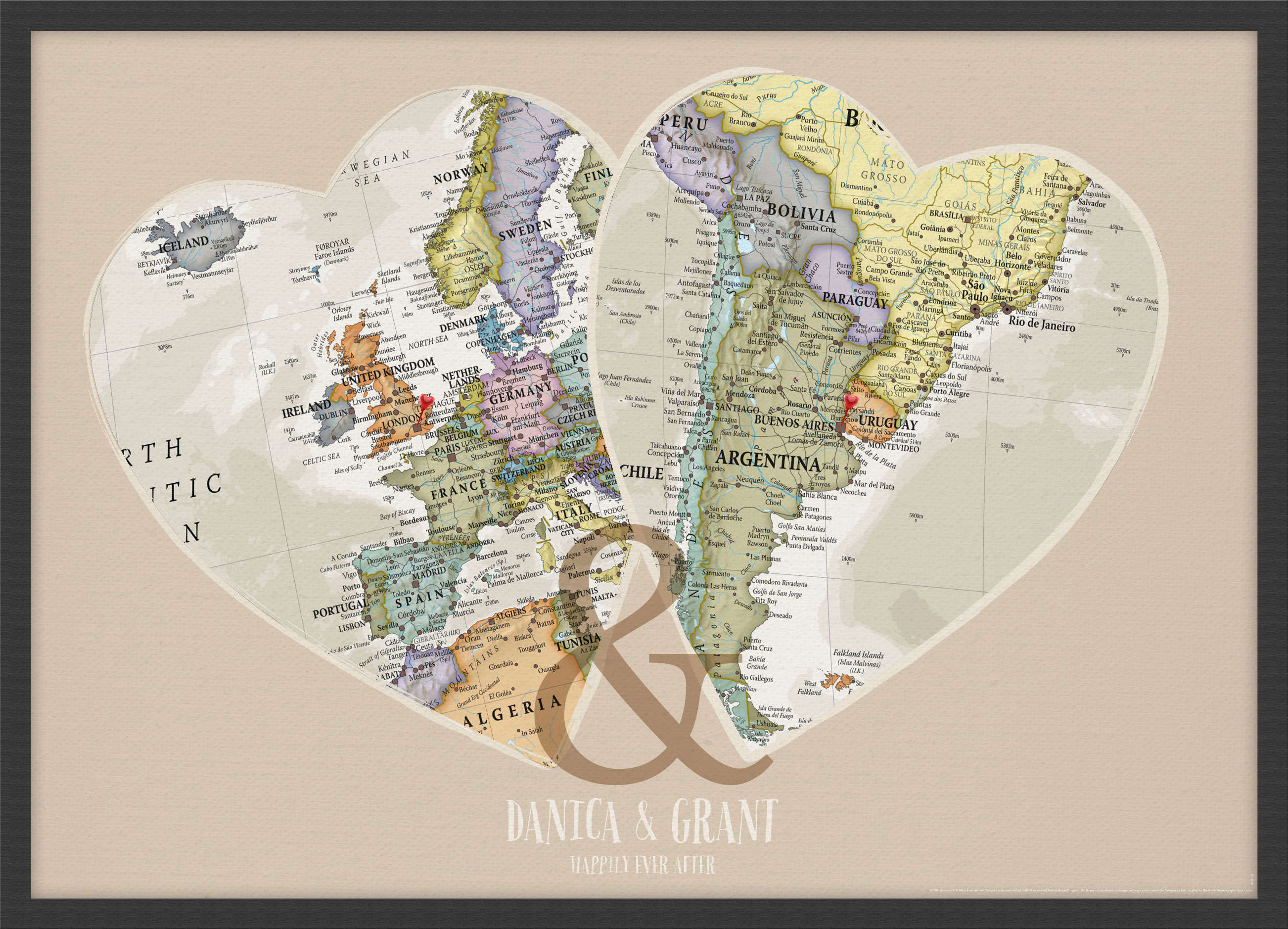 PS01166_3_WDBLA - Personalised Location Map Hearts Print