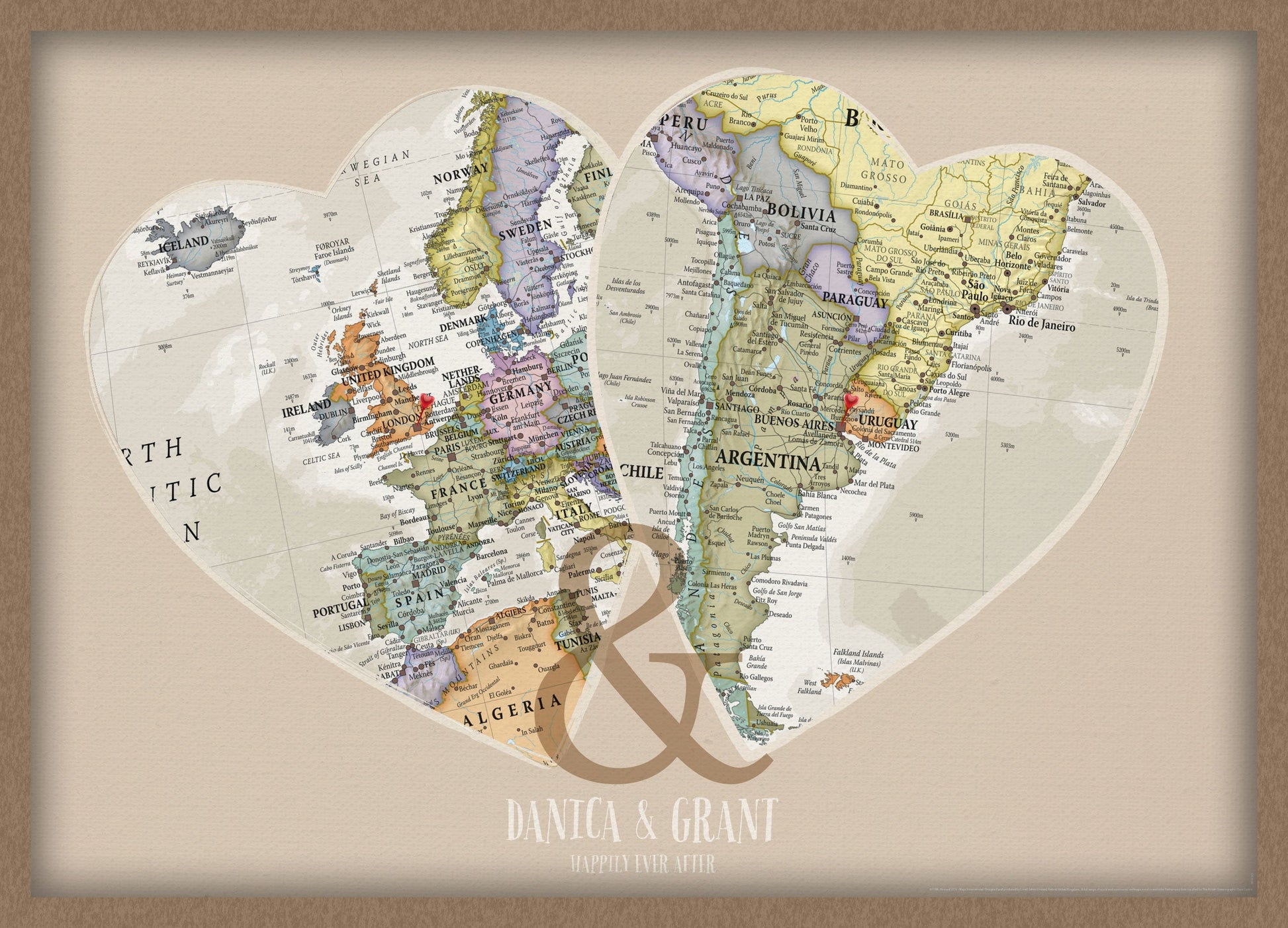 PS01166_3_WDOAK - Personalised Location Map Hearts Print