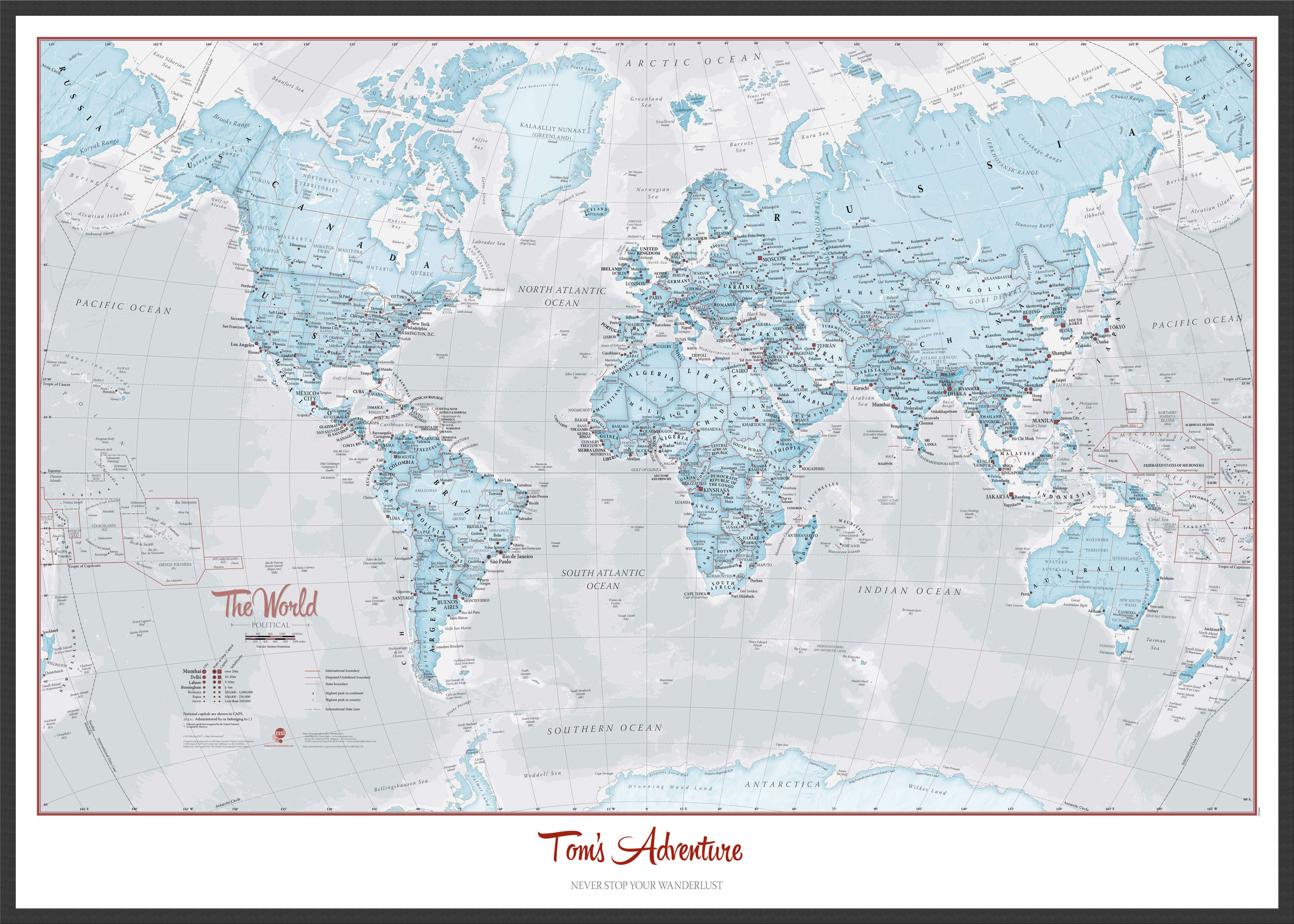 PS01226_L_LBWBL - Personalised World Is Art - Wall Map Aqua