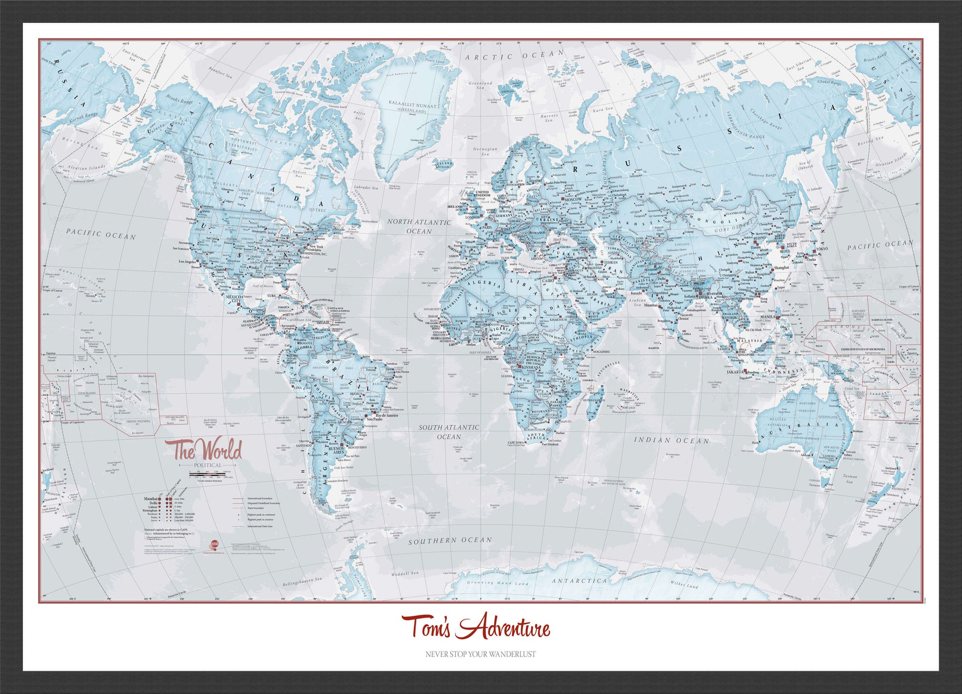 PS01226_S_BWBLA - Personalised World Is Art - Wall Map Aqua