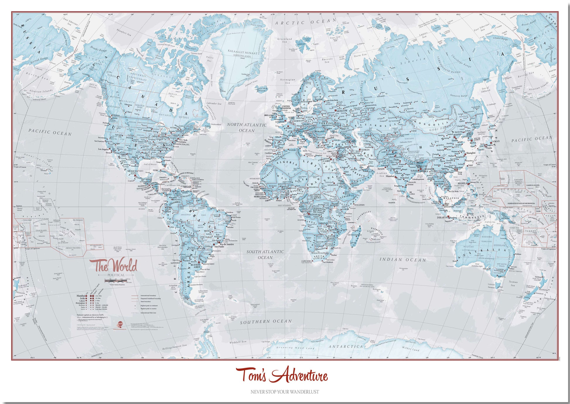 PS01226_M_PNBRD - Personalised World Is Art - Wall Map Aqua