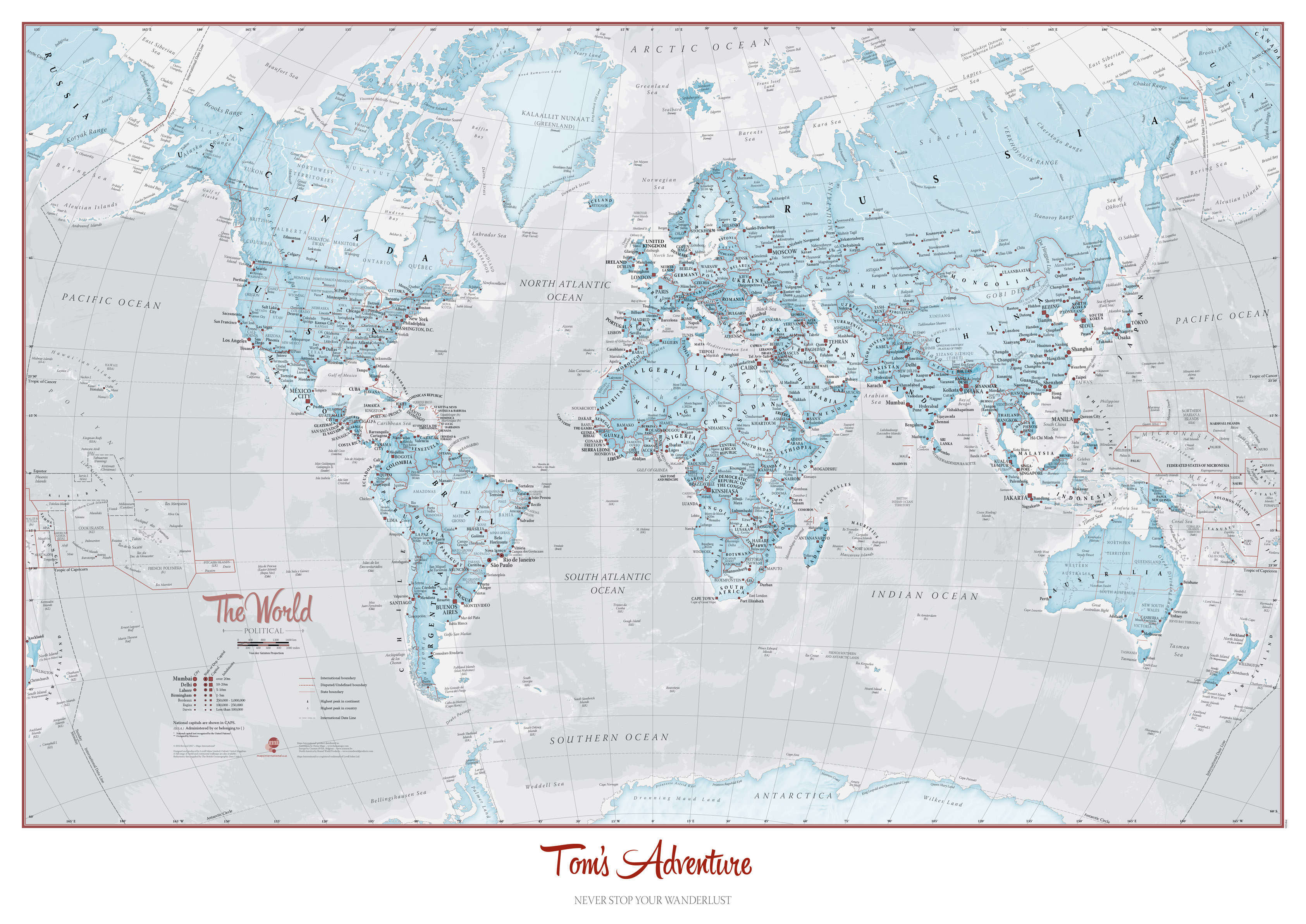 PS01226_S_PAPER - Personalised World Is Art - Wall Map Aqua