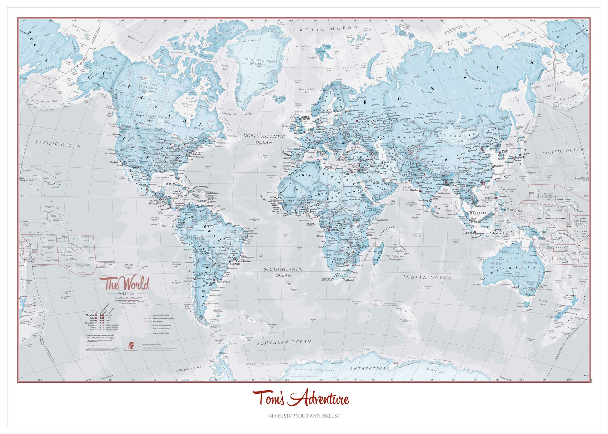 PS01226_L_WDWHI - Personalised World Is Art - Wall Map Aqua