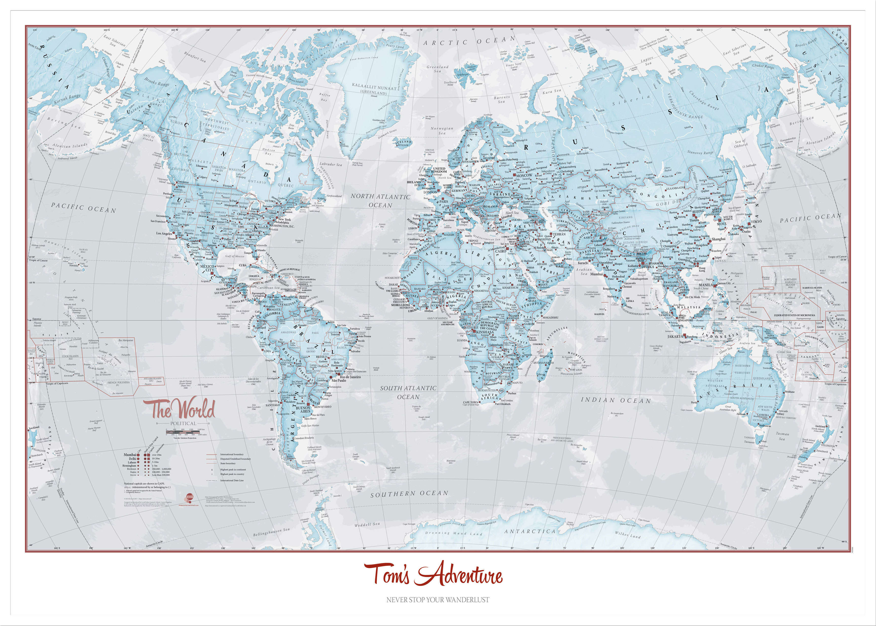 PS01226_L_WDWHI - Personalised World Is Art - Wall Map Aqua