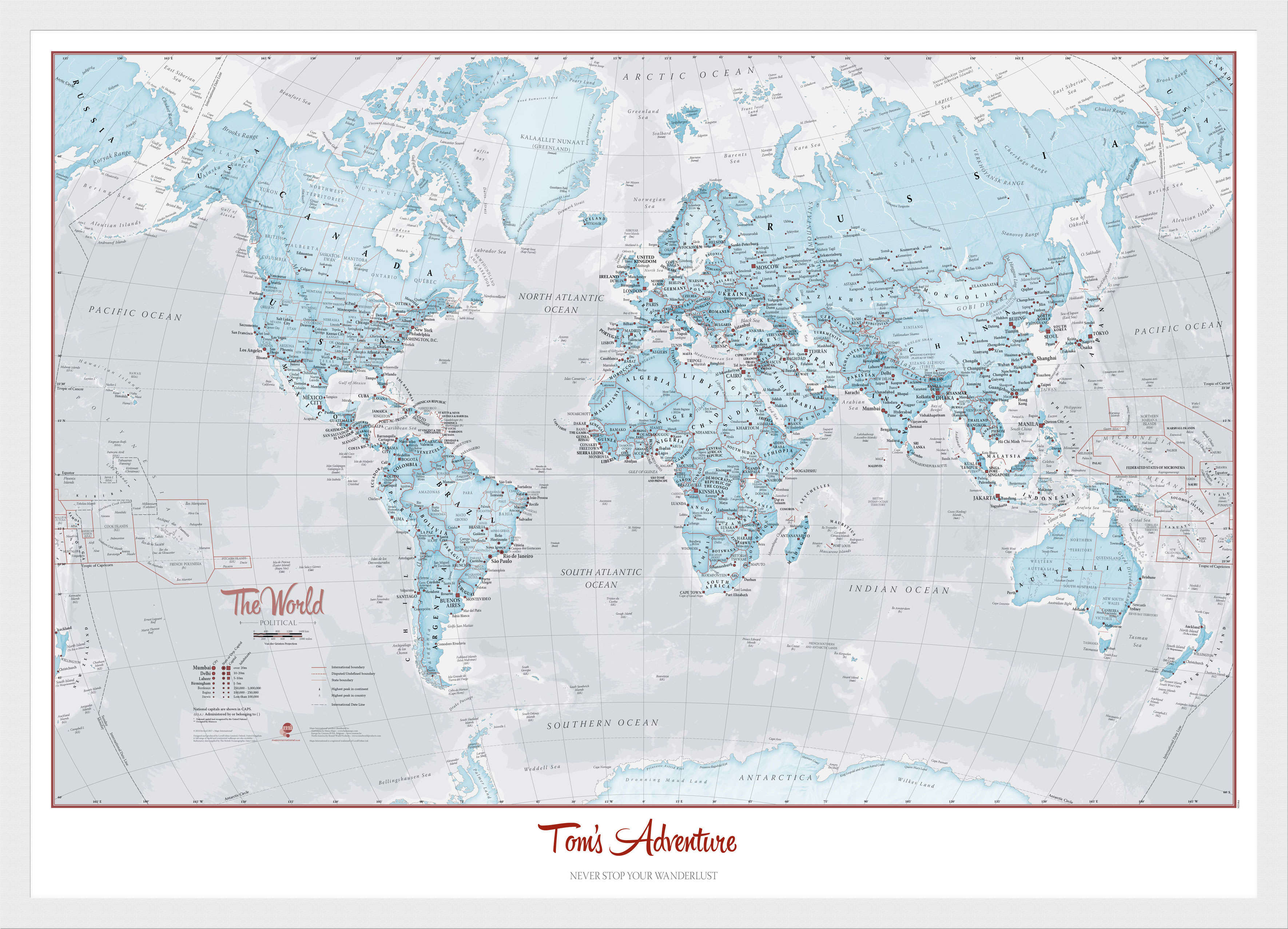 PS01226_M_WDWHI - Personalised World Is Art - Wall Map Aqua