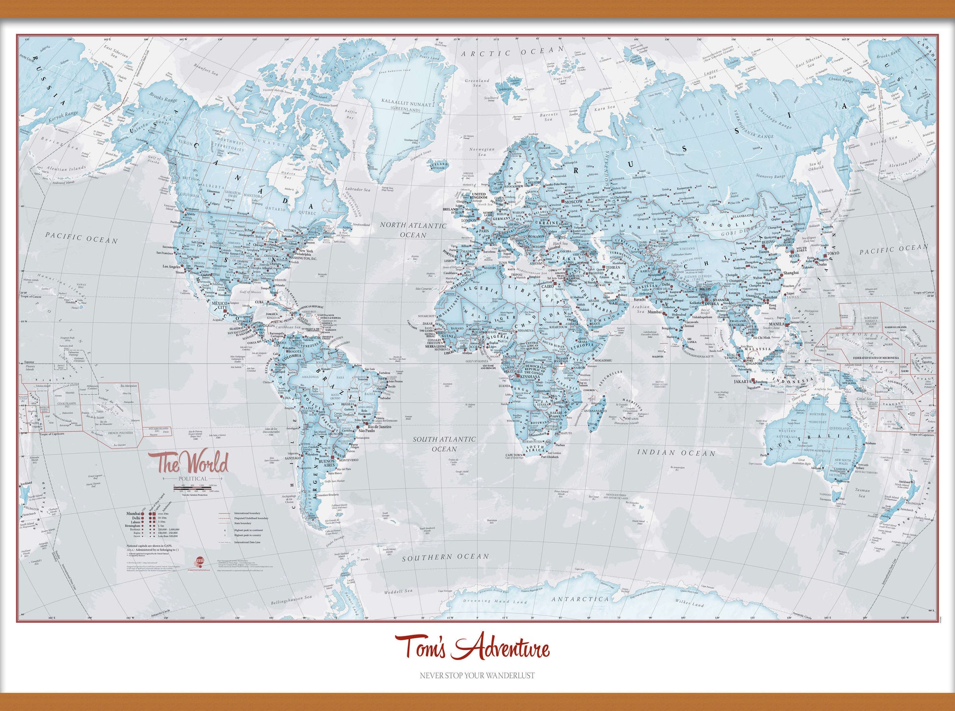 PS01226_H_LWDHB - Personalised World Is Art - Wall Map Aqua