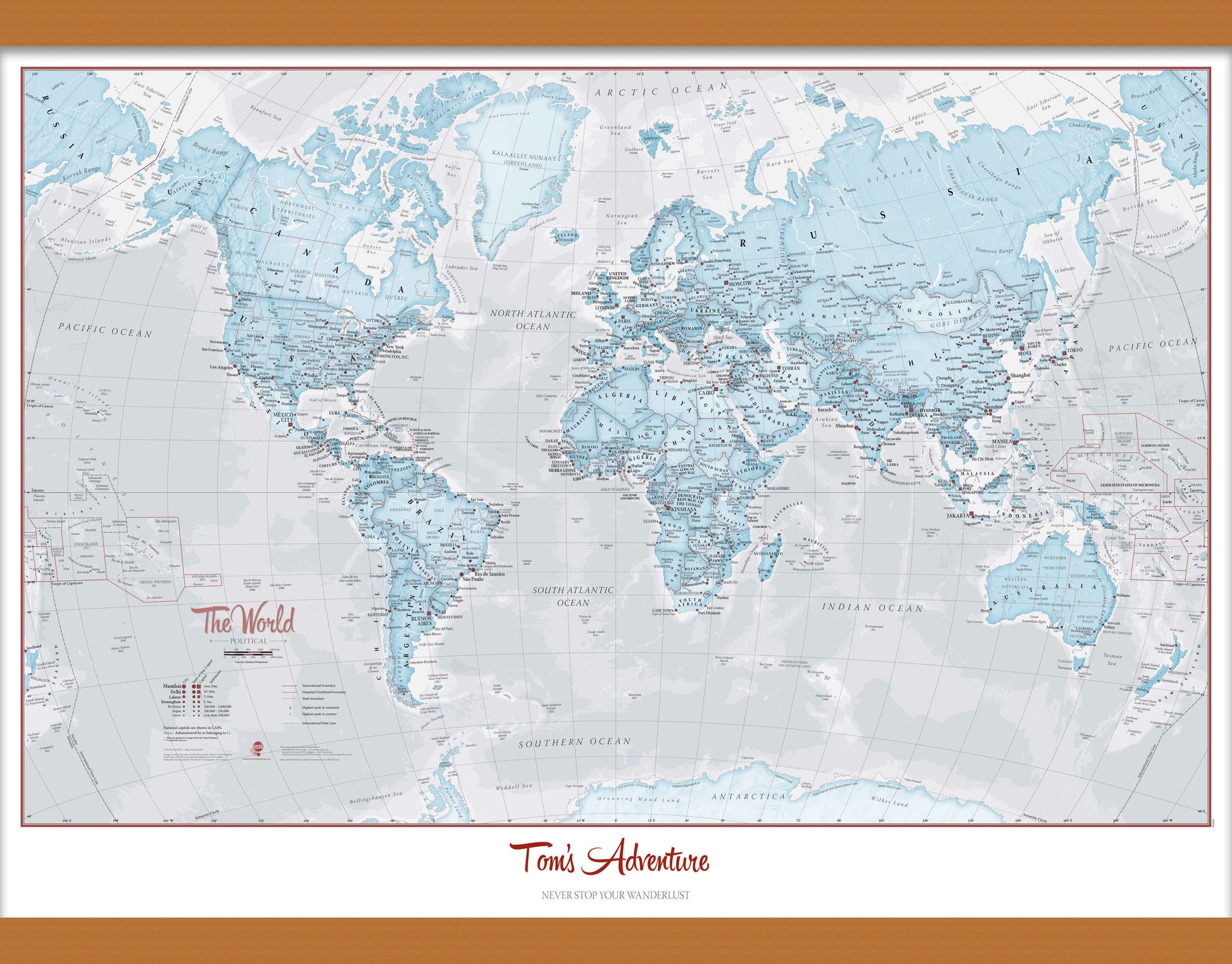PS01226_M_LWDHB - Personalised World Is Art - Wall Map Aqua