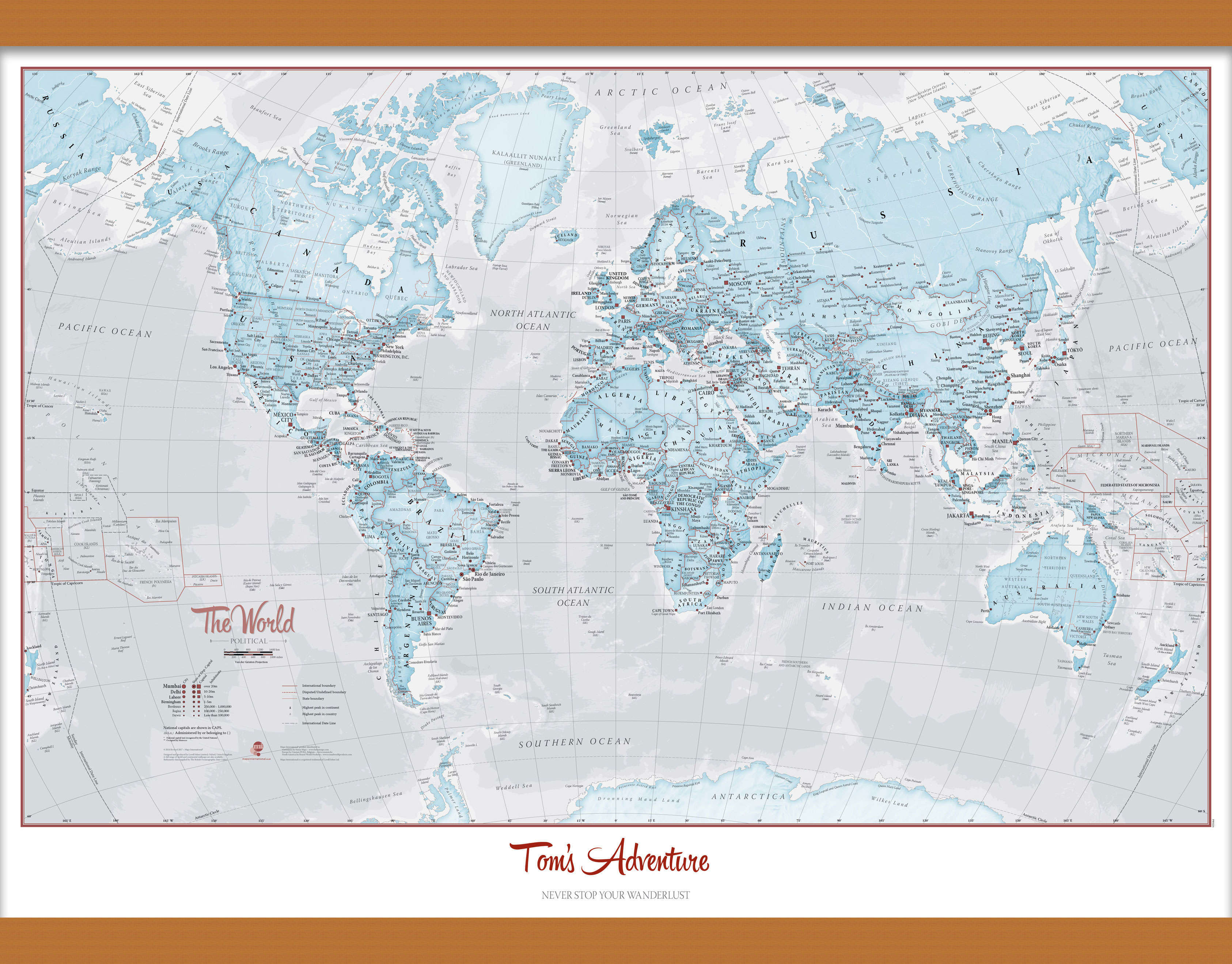 PS01226_S_LWDHB - Personalised World Is Art - Wall Map Aqua