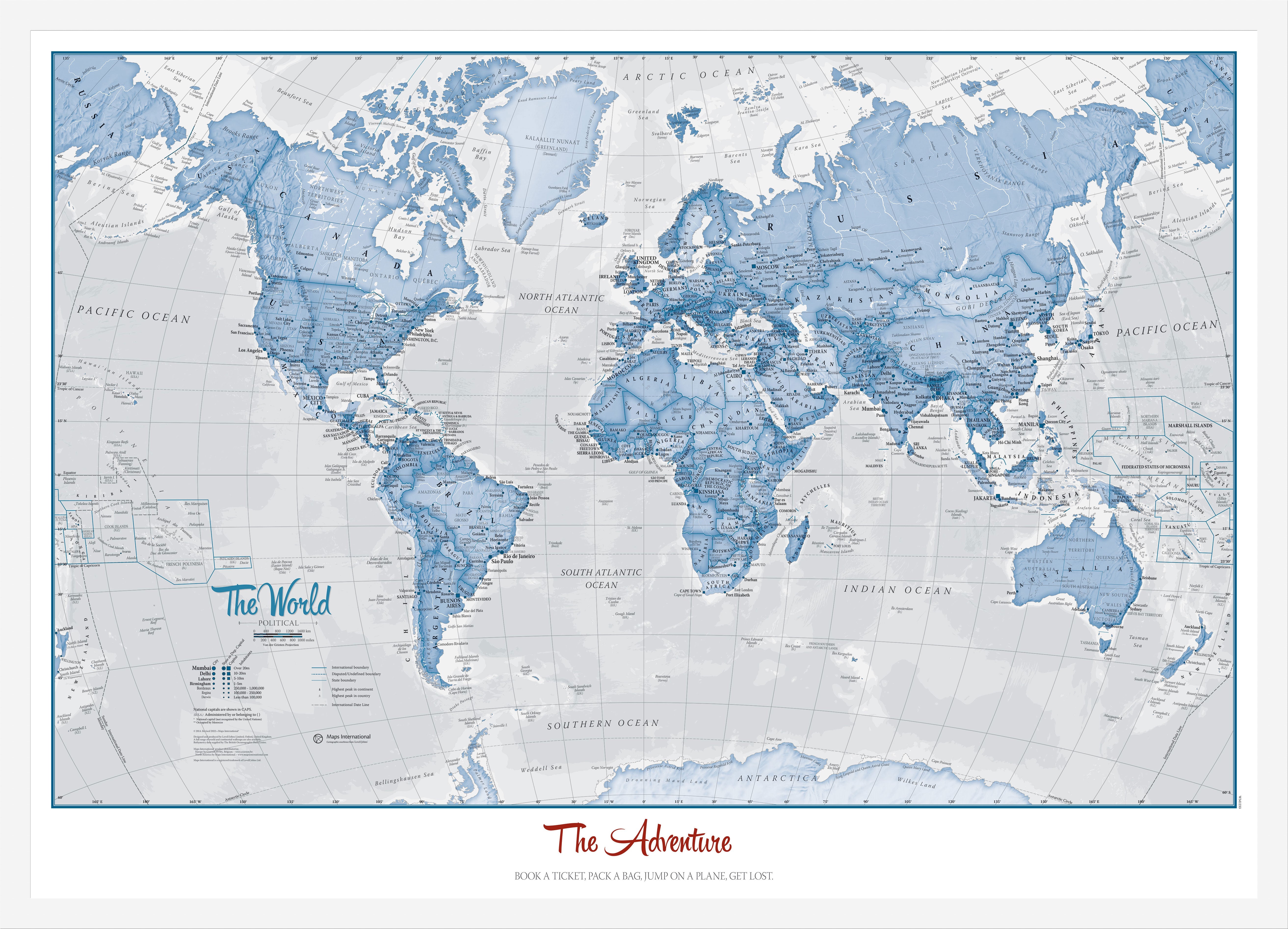 PS00272_S_WDWHI - Personalised World Is Art - Wall Map Blue