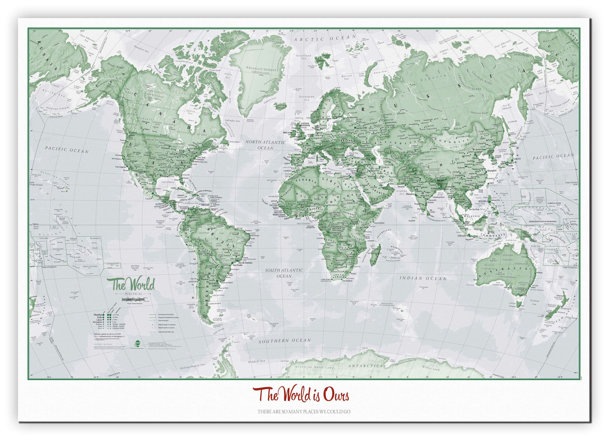 PS00274_L_CANVA - Personalised World Is Art - Wall Map Green