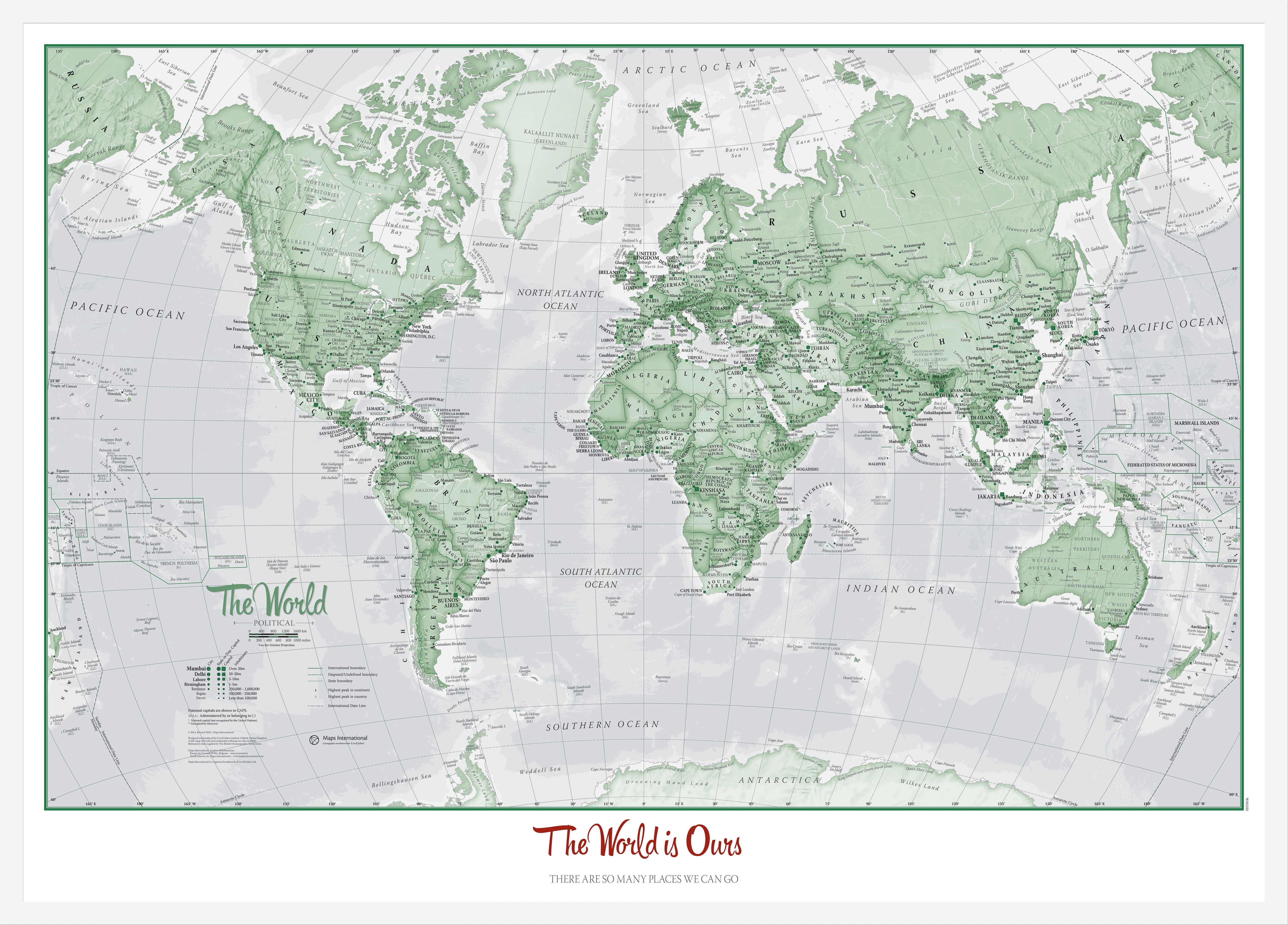 PS00274_M_WDWHI - Personalised World Is Art - Wall Map Green