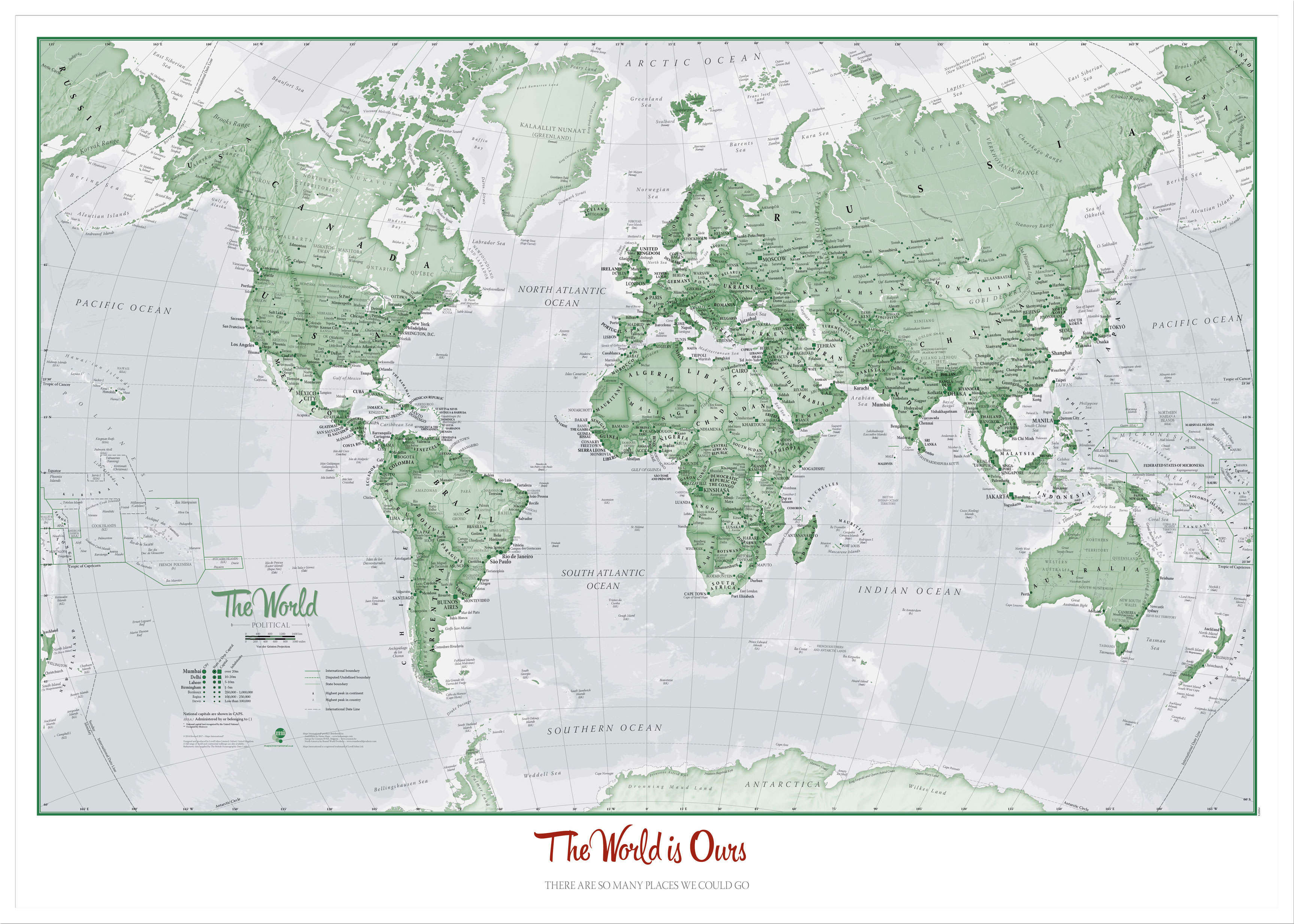 PS00274_L_WDWHI - Personalised World Is Art - Wall Map Green