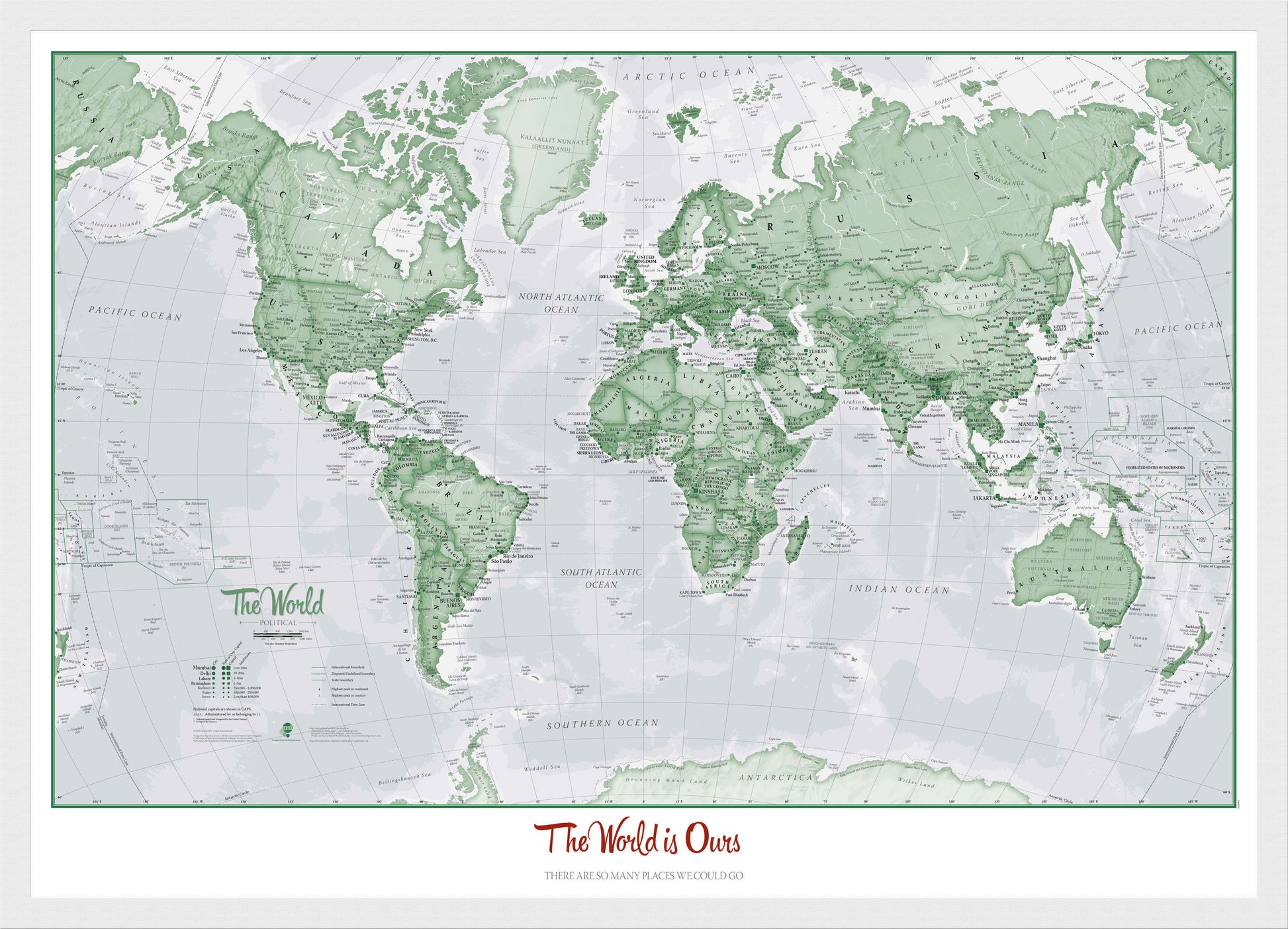 PS00274_M_BWWHI - Personalised World Is Art - Wall Map Green