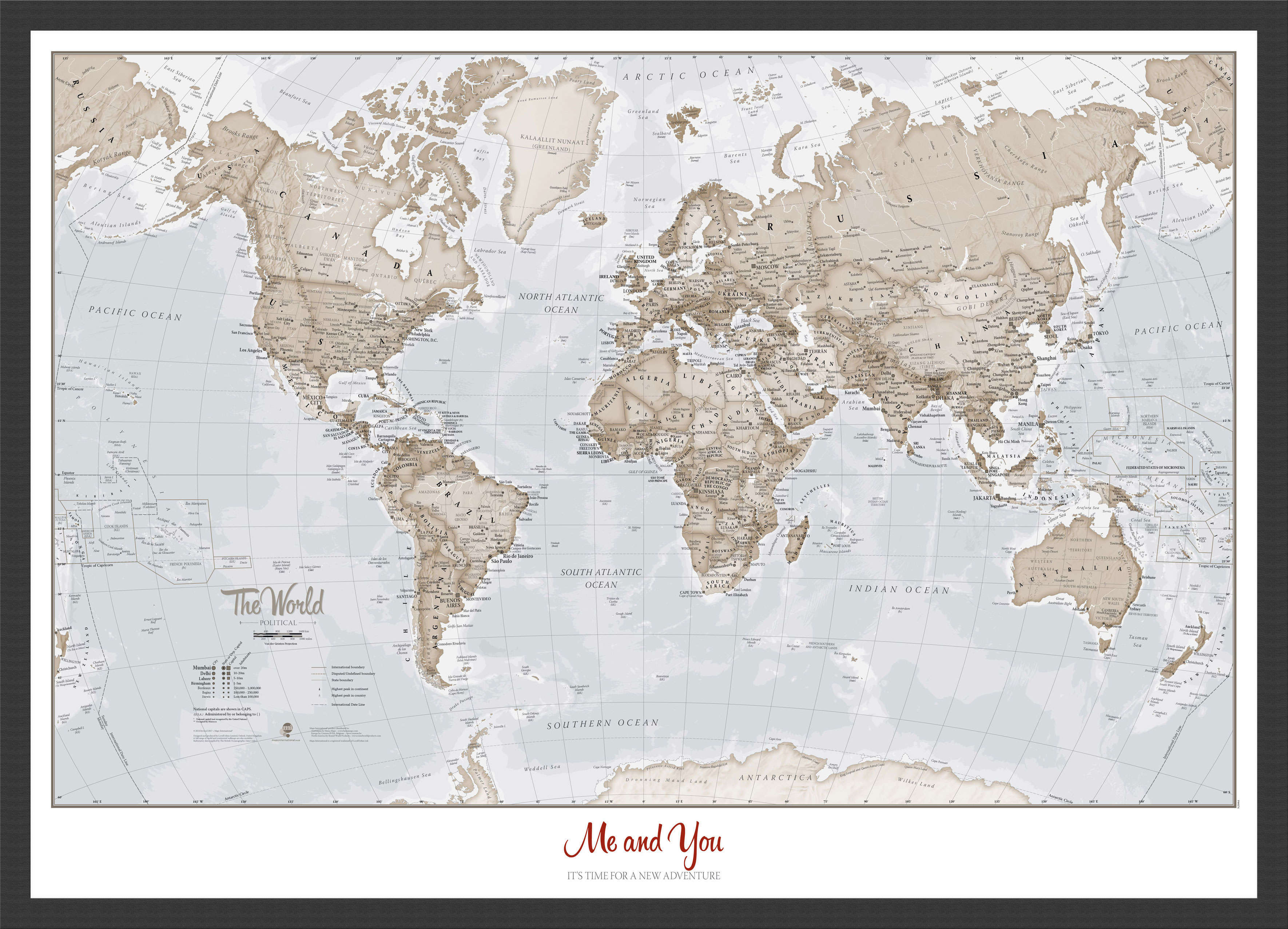 PS00275_M_BWBLA - Personalised World Is Art - Wall Map Neutral