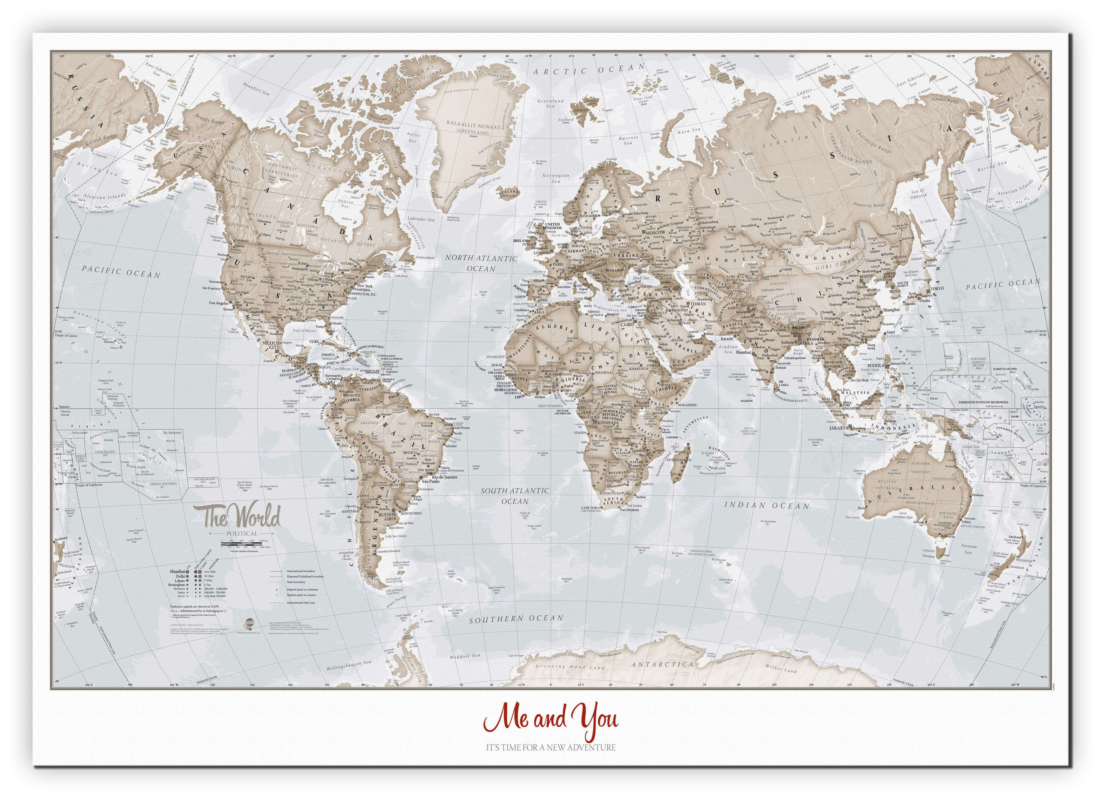 PS00275_M_CANVA - Personalised World Is Art - Wall Map Neutral