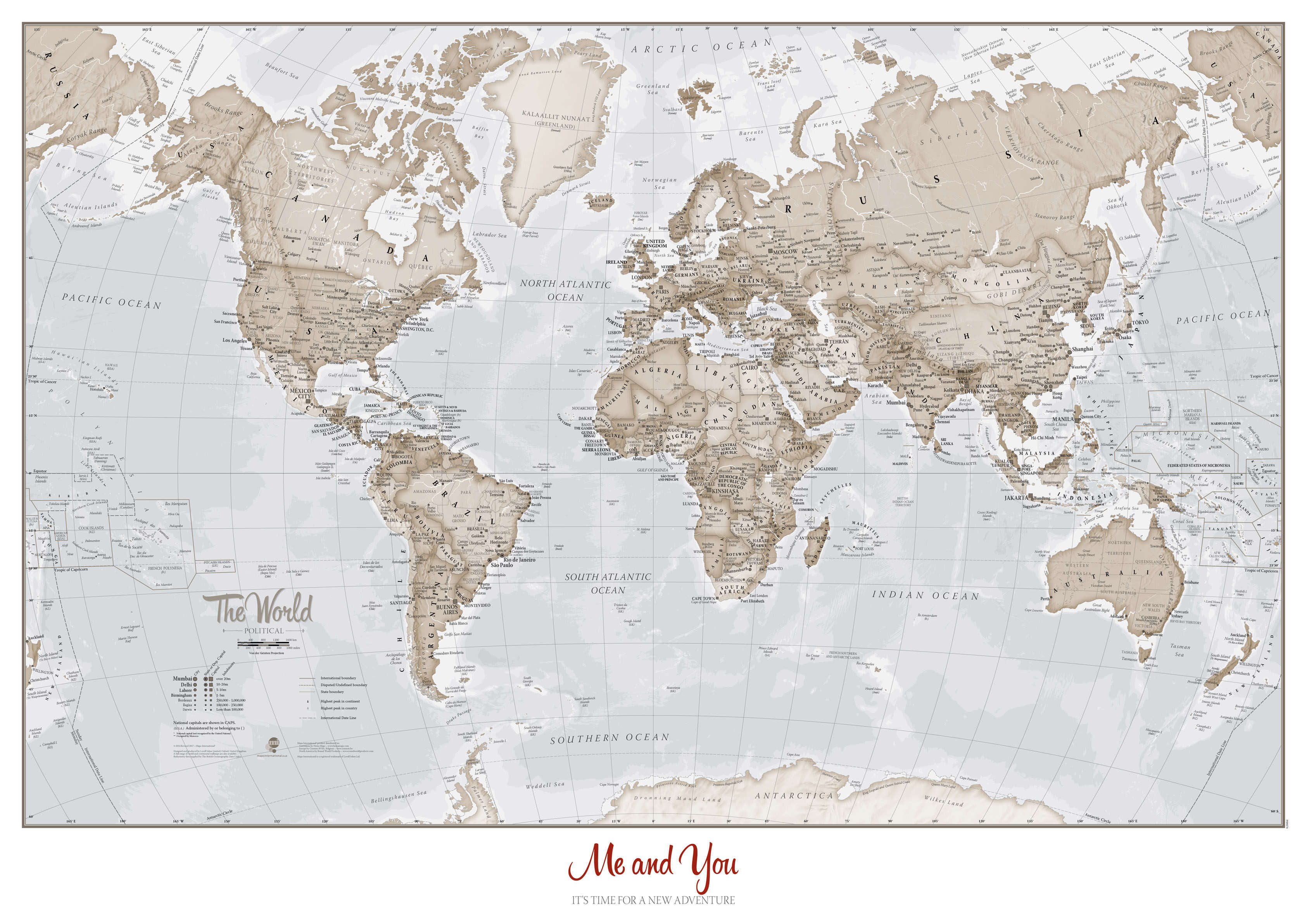 PS00275_M_PAPER - Personalised World Is Art - Wall Map Neutral