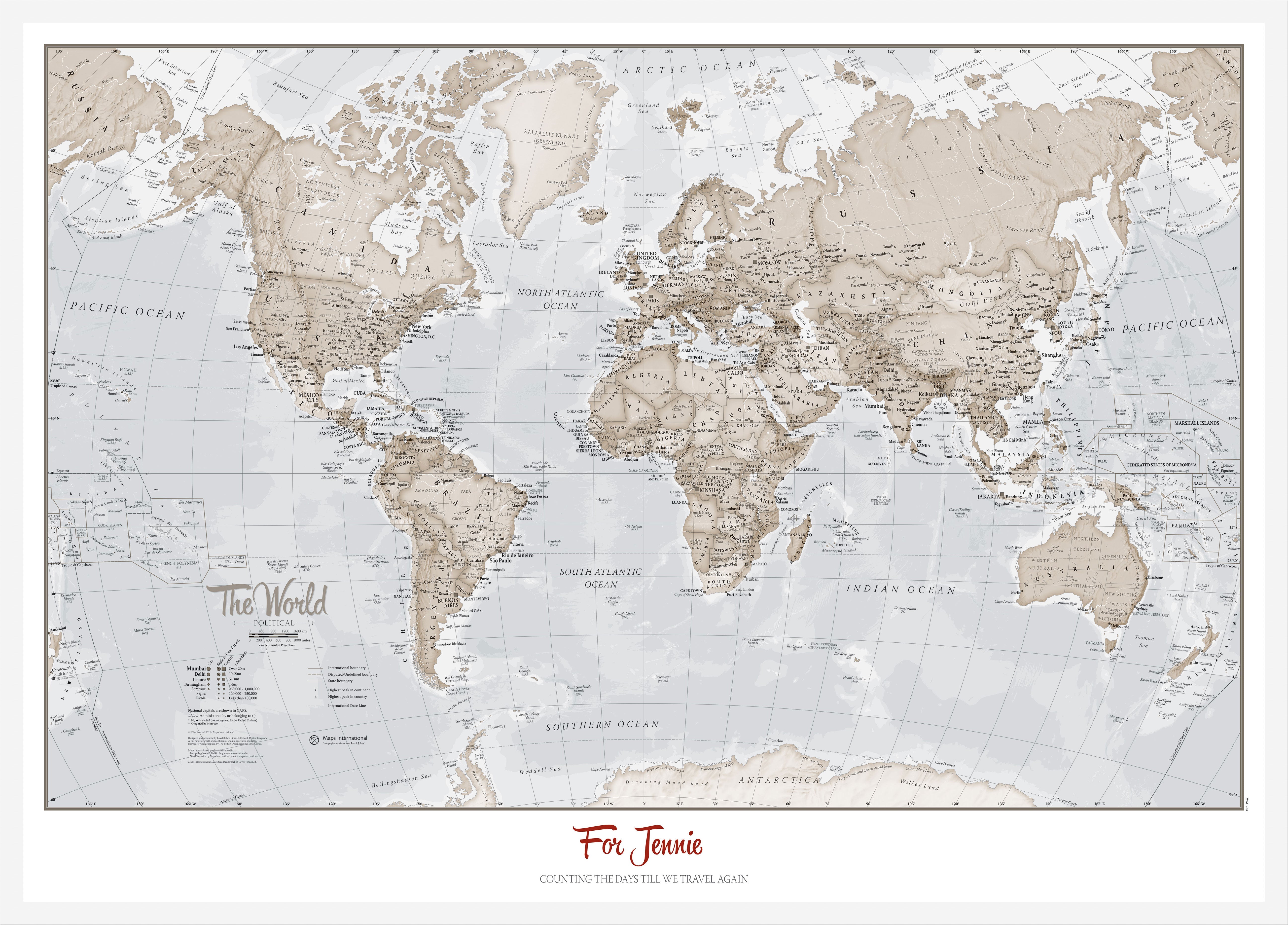PS00275_L_WDWHI - Personalised World Is Art - Wall Map Neutral
