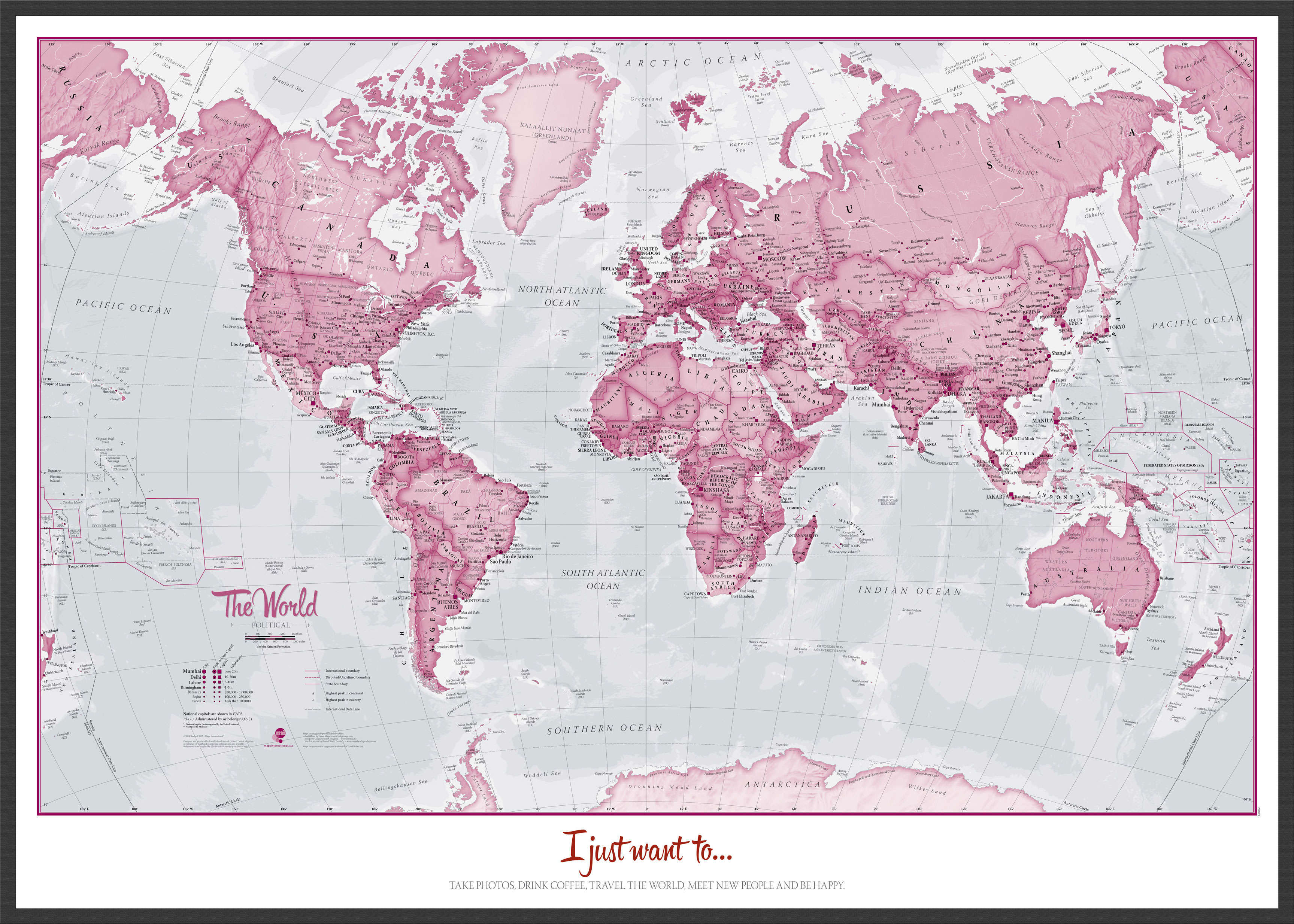 PS00273_L_WDBLA - Personalised World Is Art - Wall Map Pink