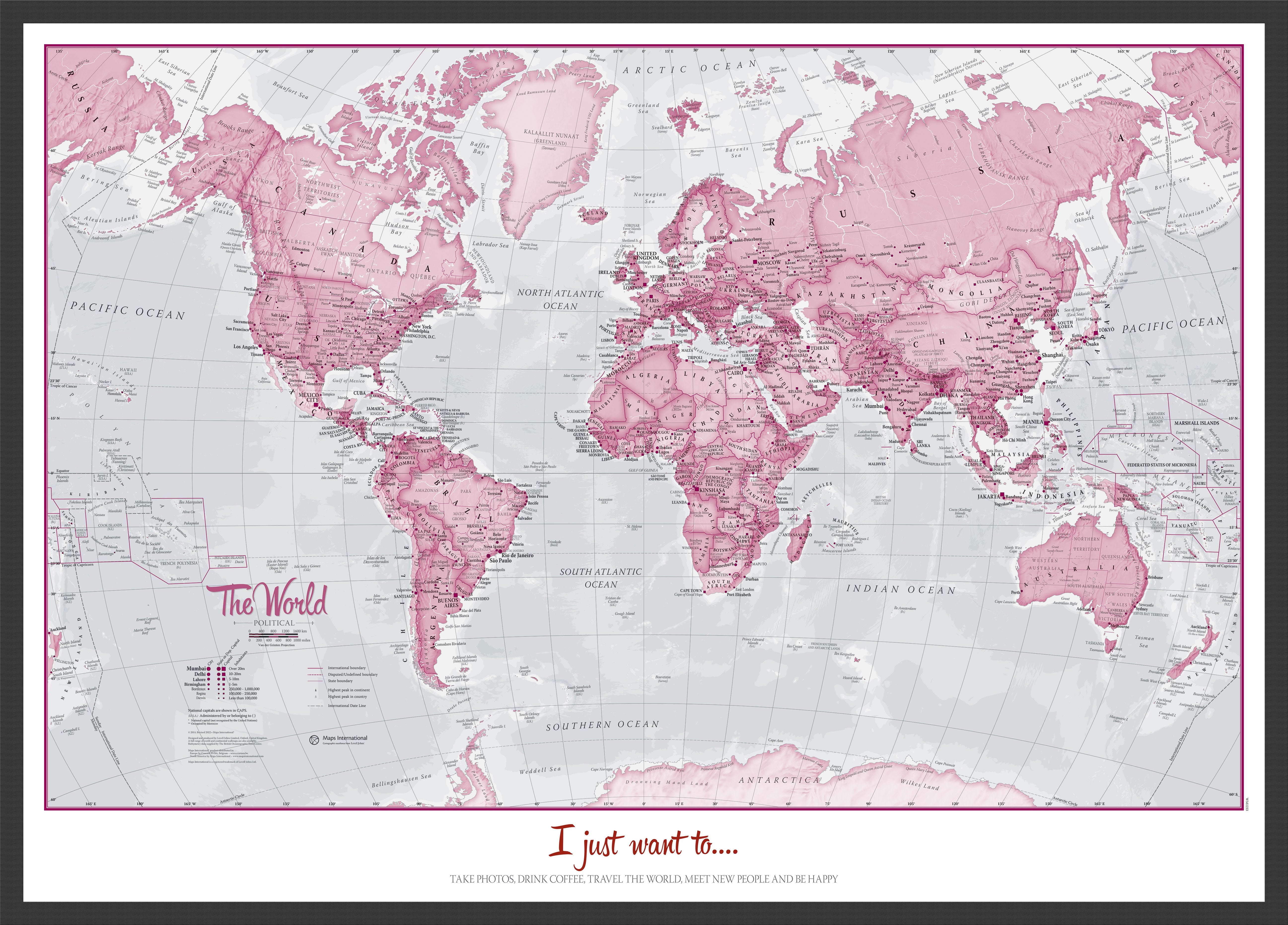 PS00273_M_WDBLA - Personalised World Is Art - Wall Map Pink