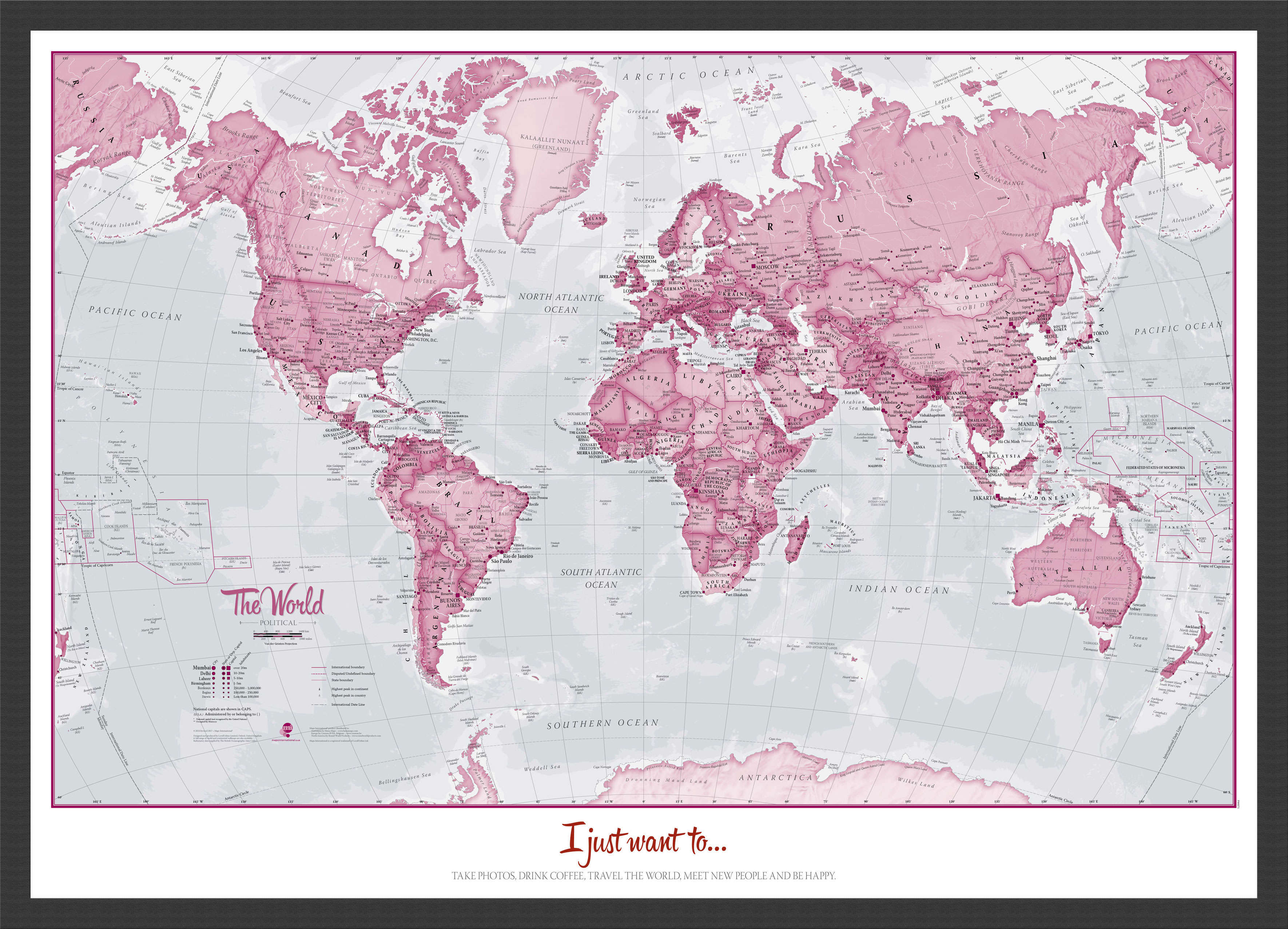 PS00273_M_WDBLA - Personalised World Is Art - Wall Map Pink