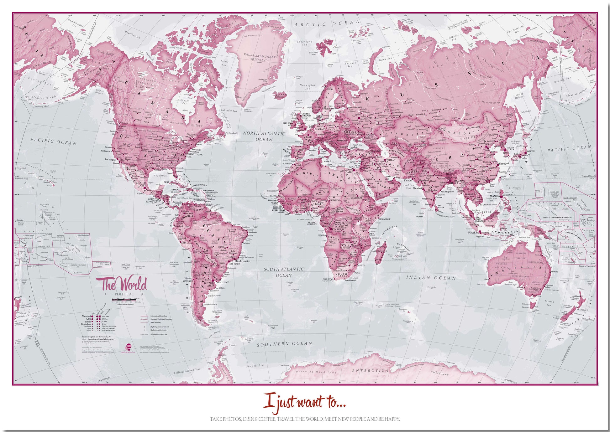 PS00273_M_PNBRD - Personalised World Is Art - Wall Map Pink