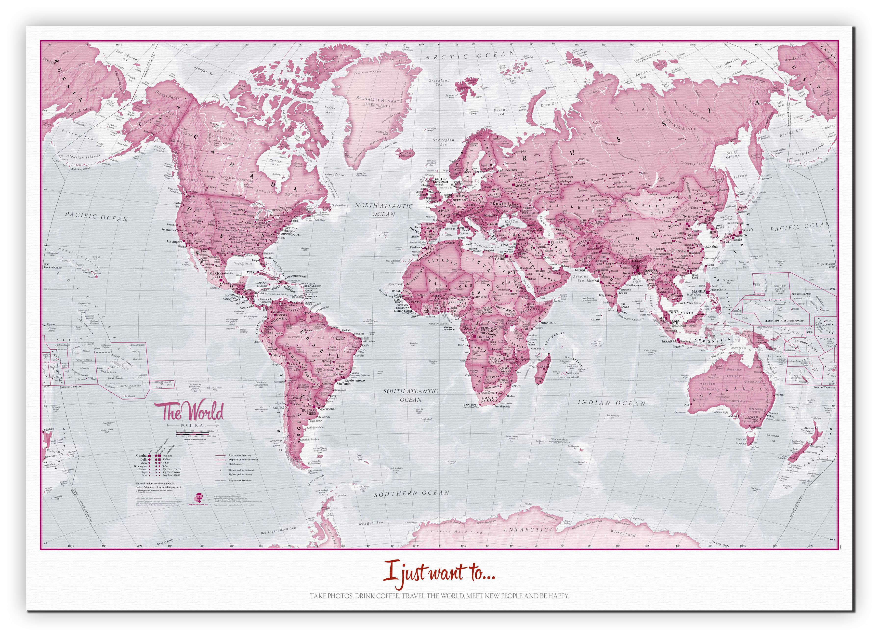 PS00273_M_CANVA - Personalised World Is Art - Wall Map Pink