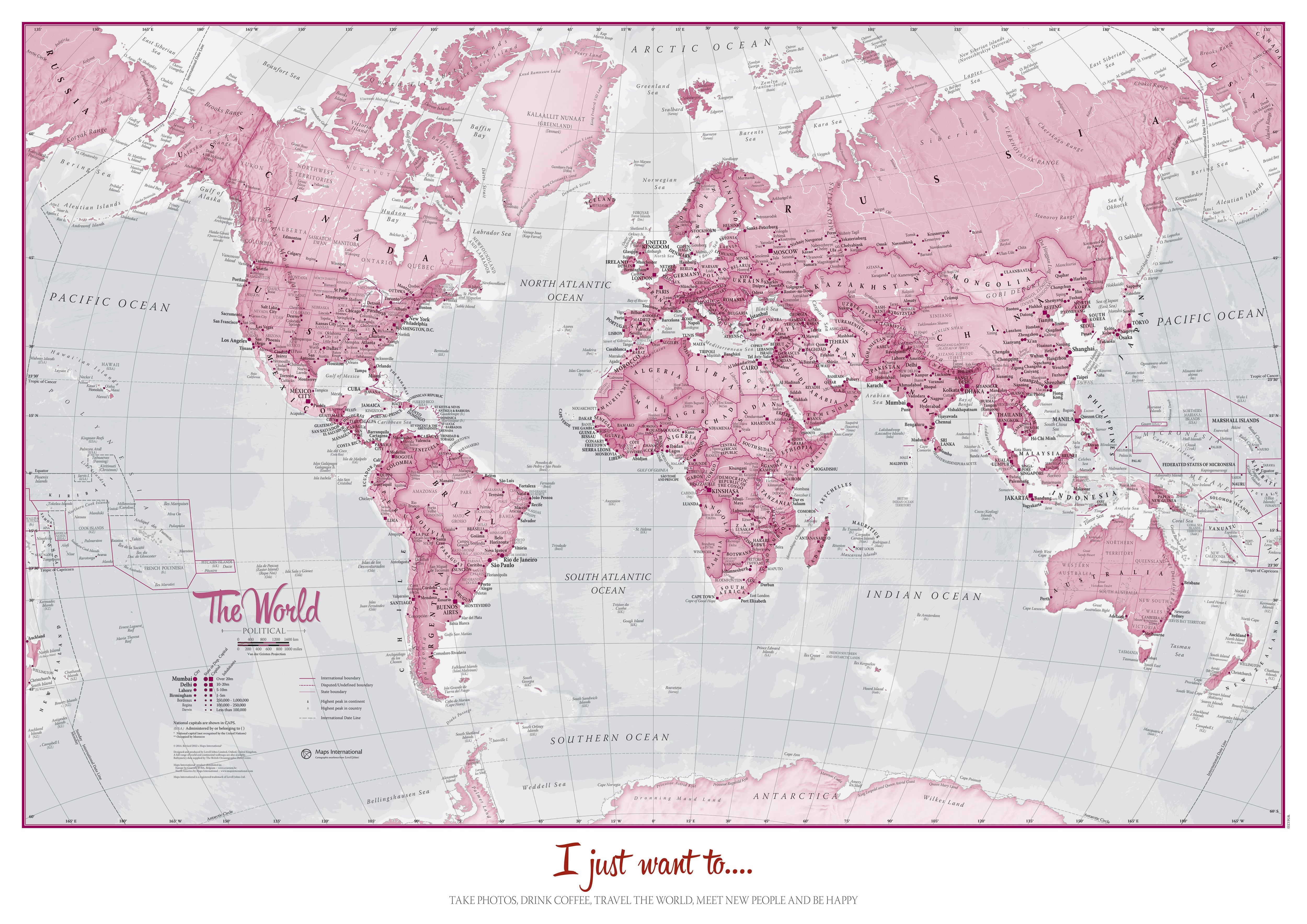 PS00273_M_PAPER - Personalised World Is Art - Wall Map Pink