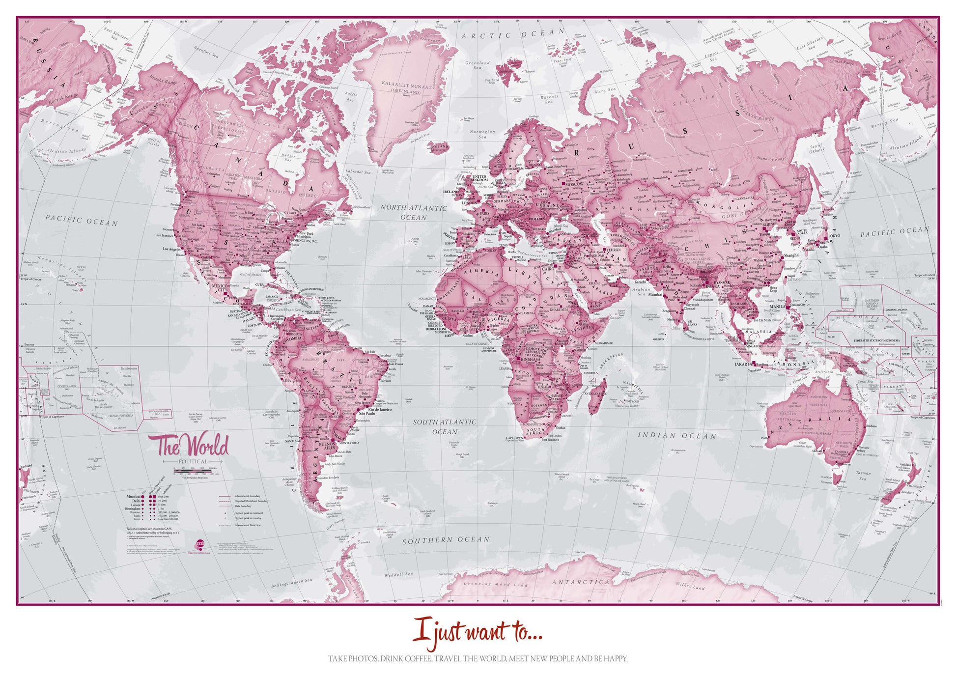 PS00273_M_PAPER - Personalised World Is Art - Wall Map Pink