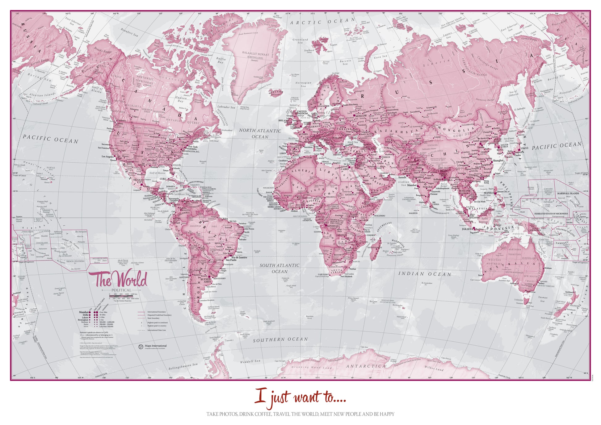 Personalised World Is Art Wall Map Pink