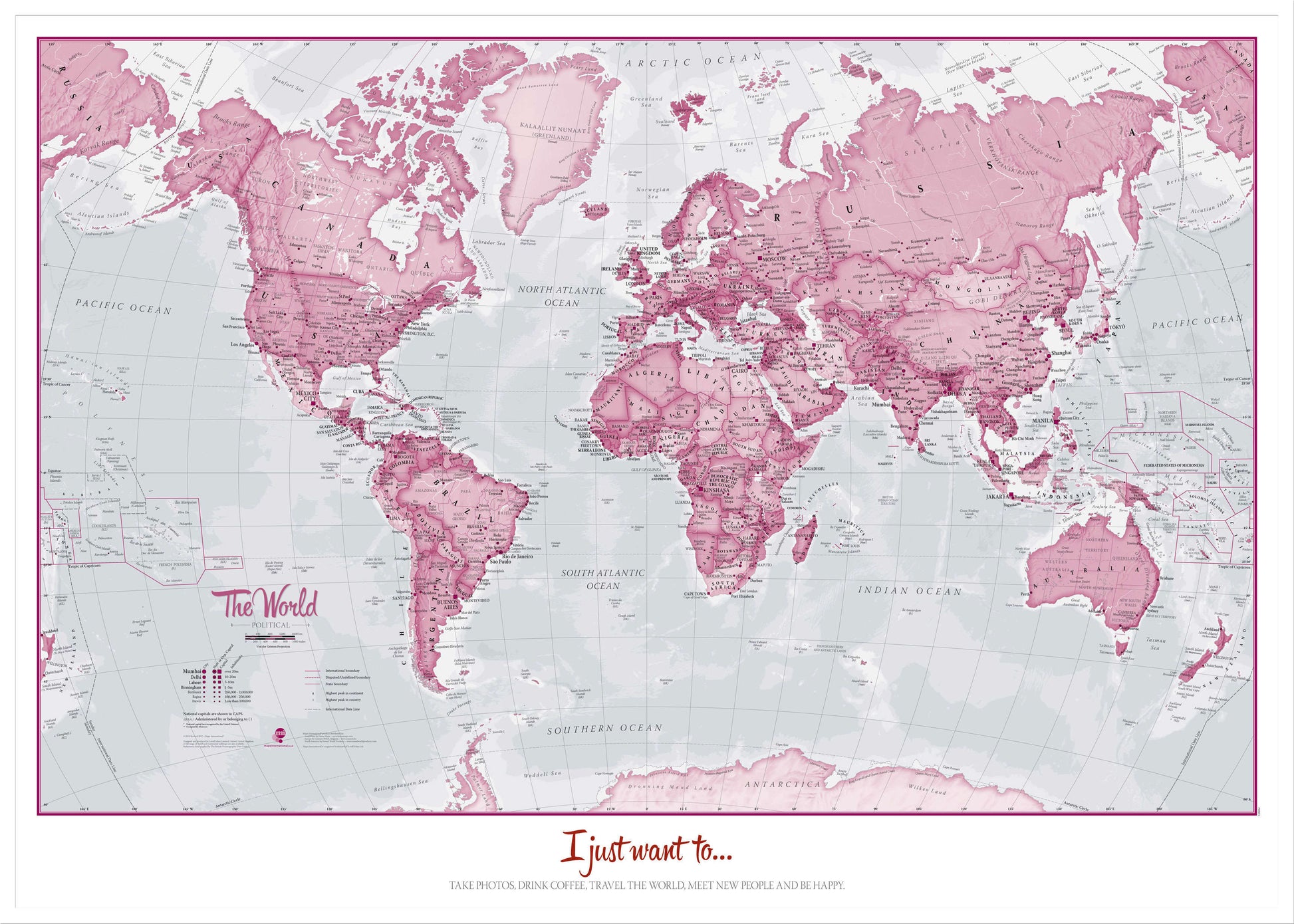 PS00273_L_WDWHI - Personalised World Is Art - Wall Map Pink