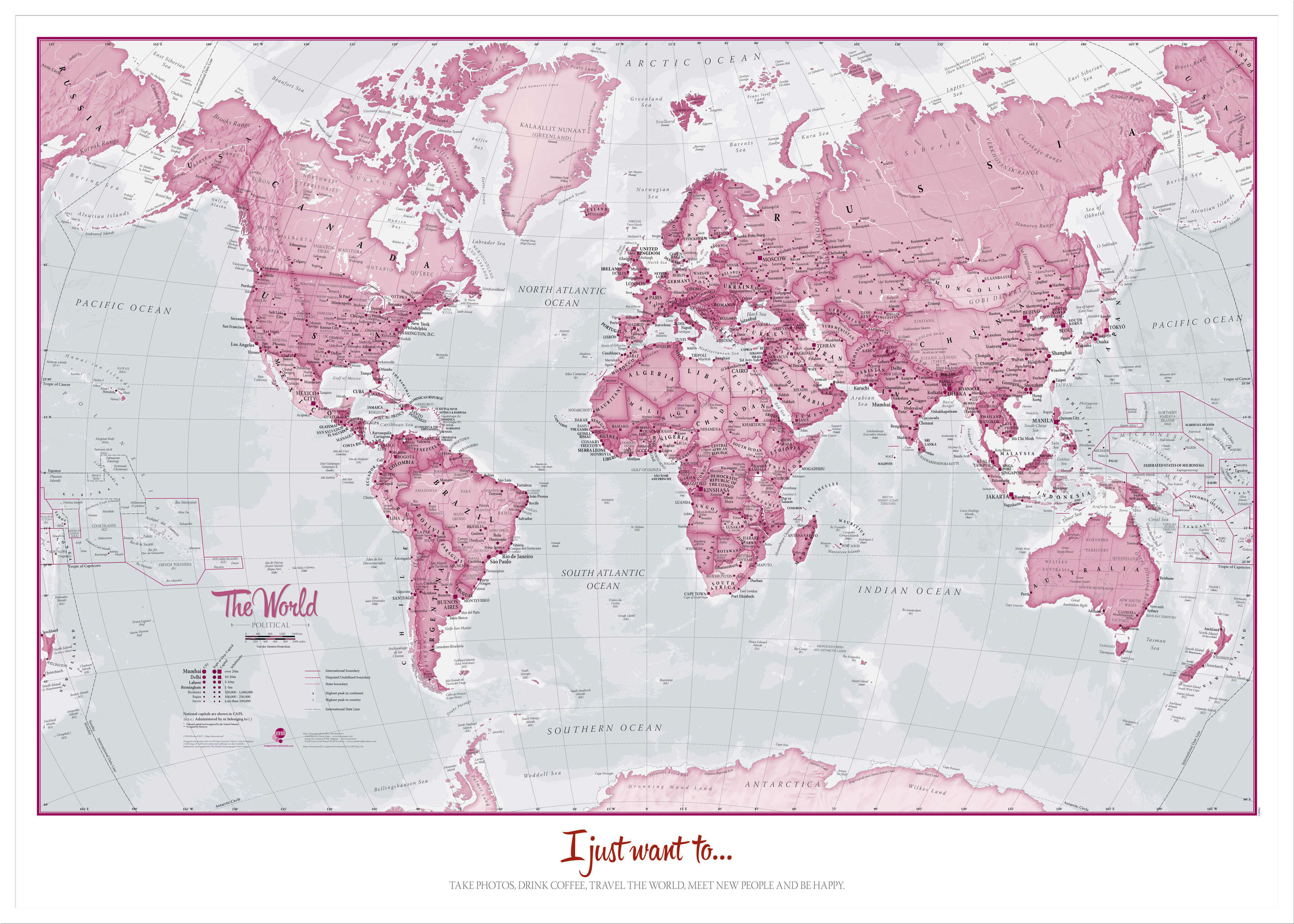 PS00273_L_WDWHI - Personalised World Is Art - Wall Map Pink