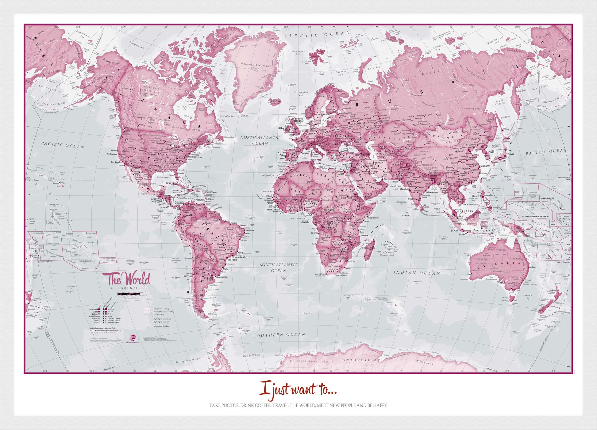 PS00273_S_BWWHI - Personalised World Is Art - Wall Map Pink