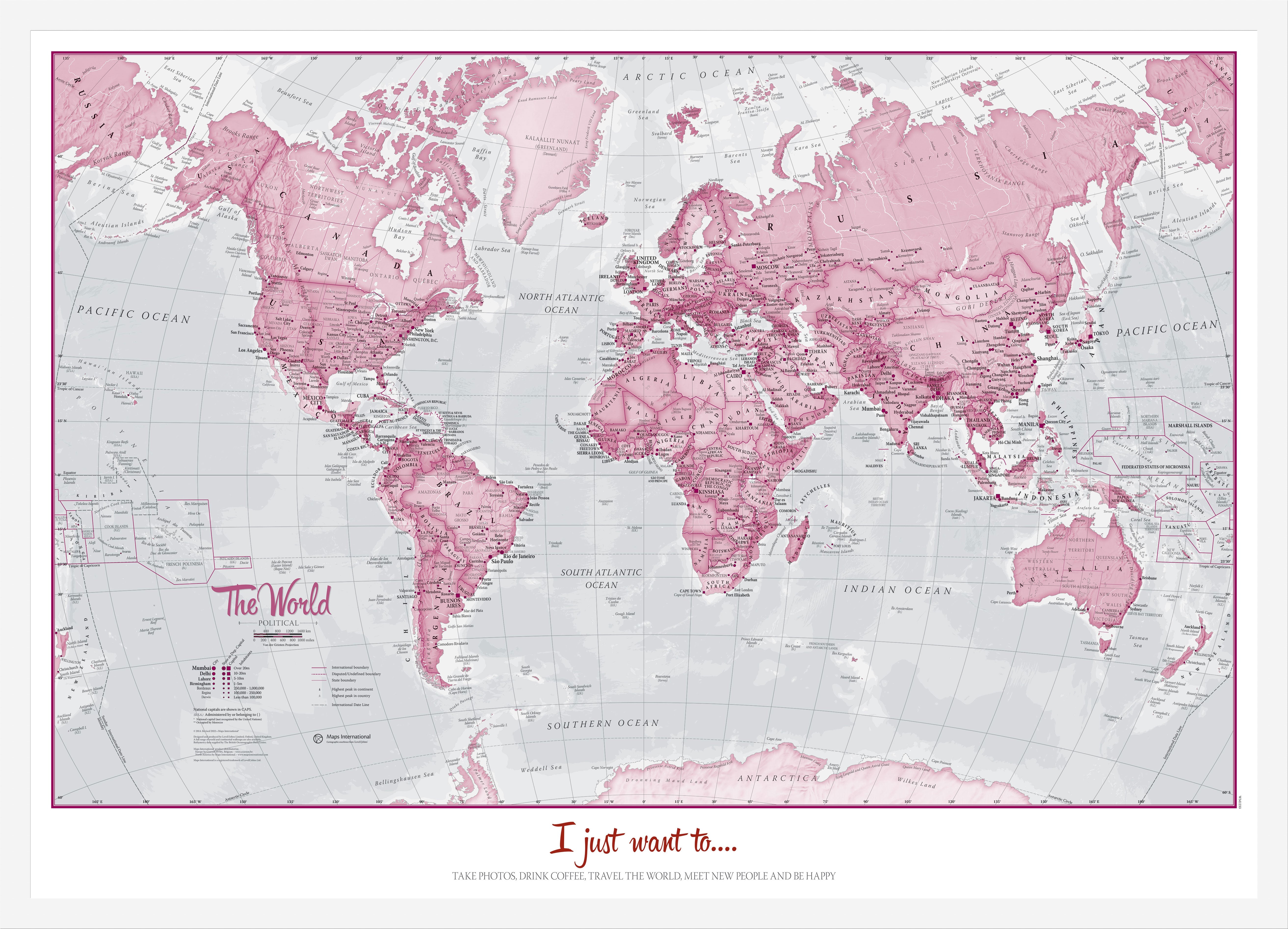 PS00273_M_WDWHI - Personalised World Is Art - Wall Map Pink