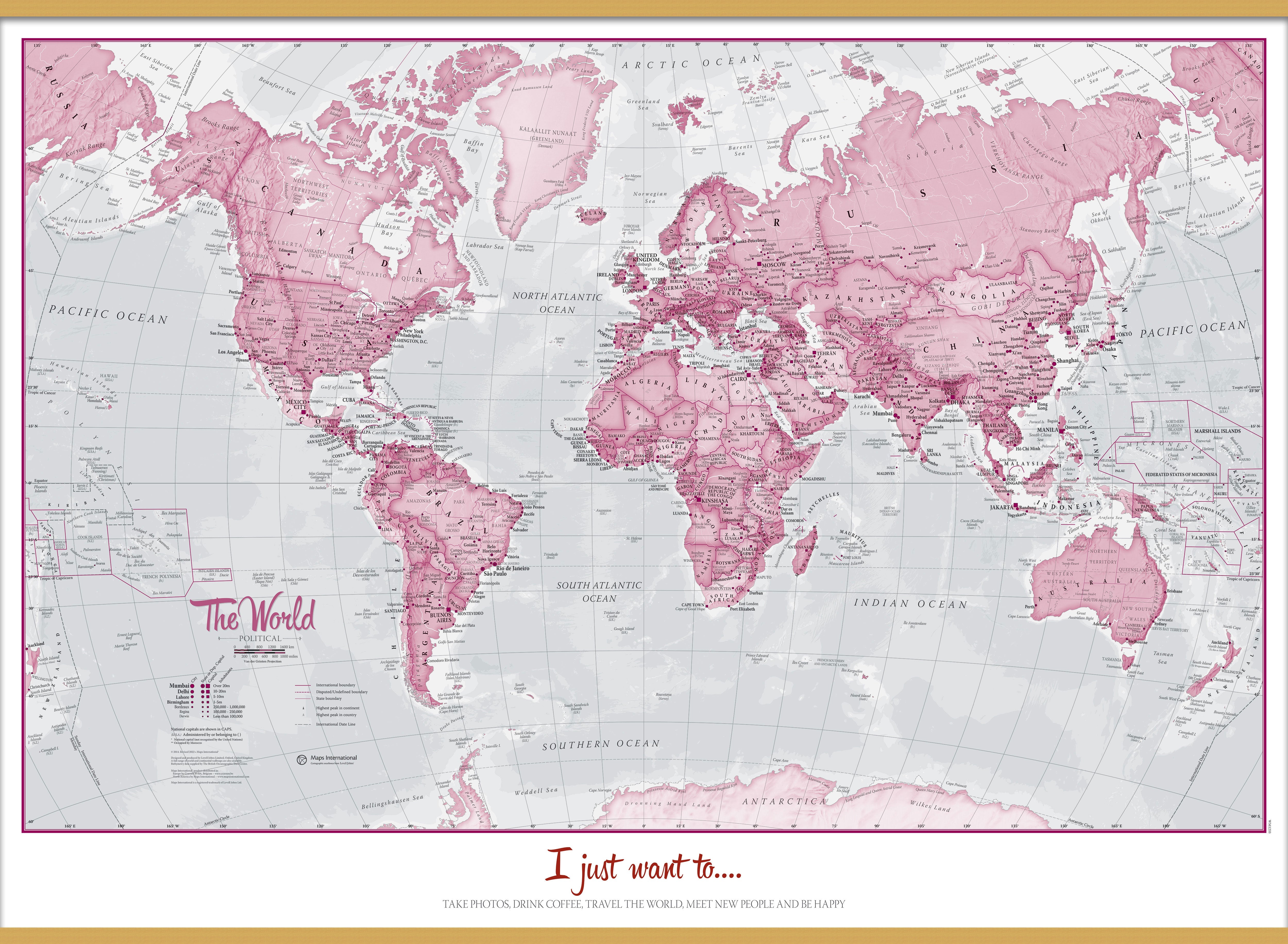 PS00273_M_LWDHB - Personalised World Is Art - Wall Map Pink