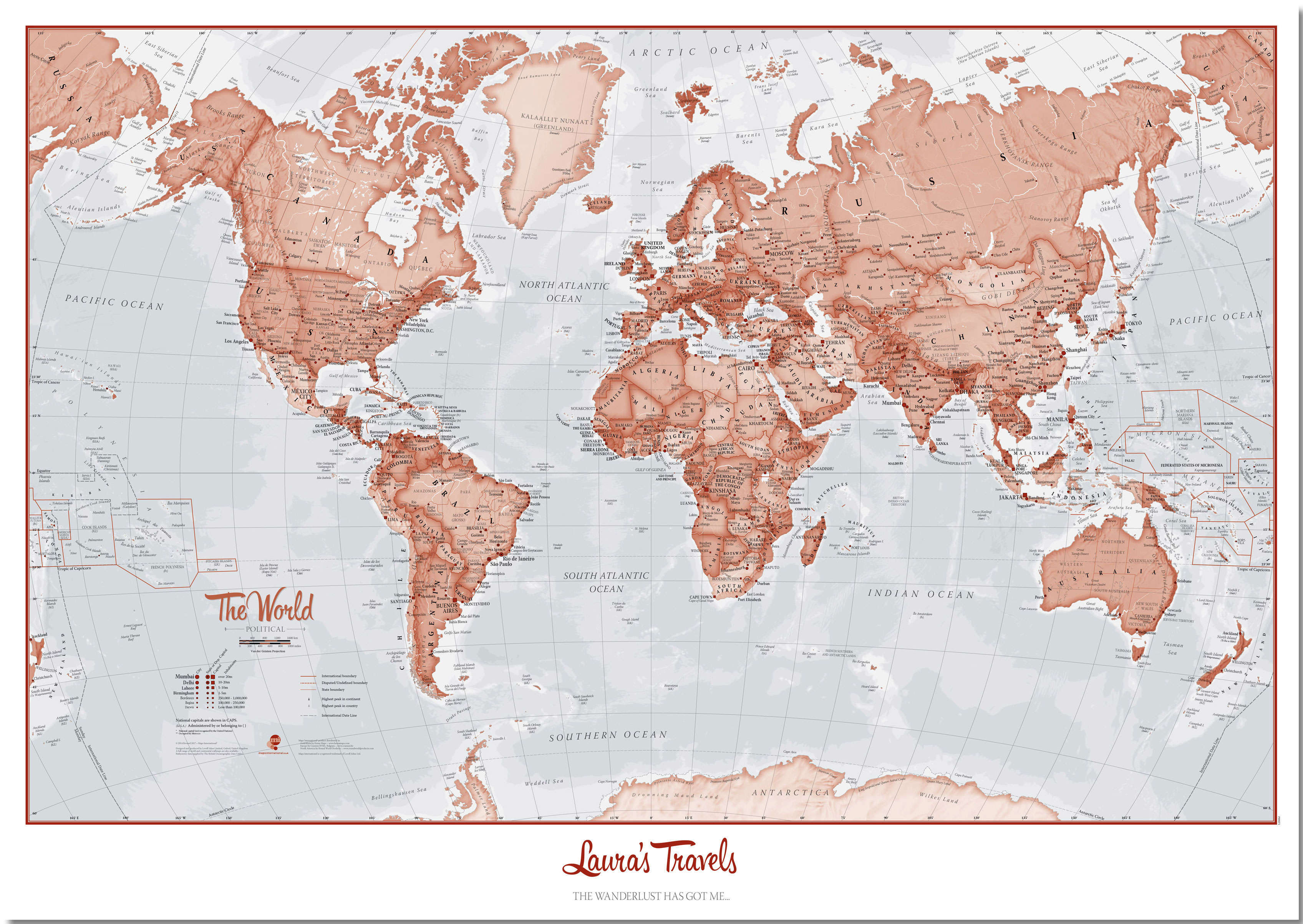 PS00271_M_PNBRD - Personalised World Is Art - Wall Map Red