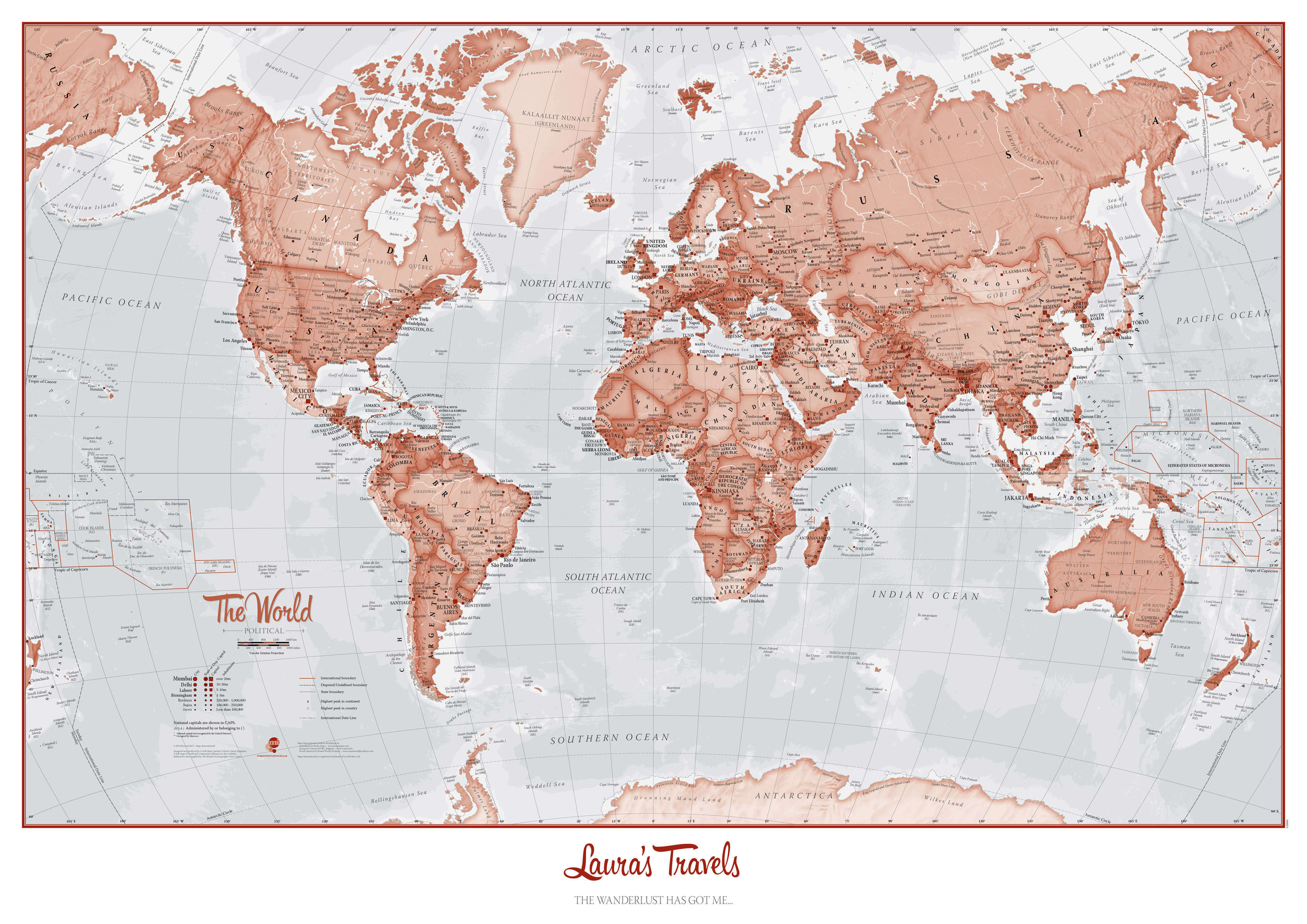PS00271_M_PAPER - Personalised World Is Art - Wall Map Red