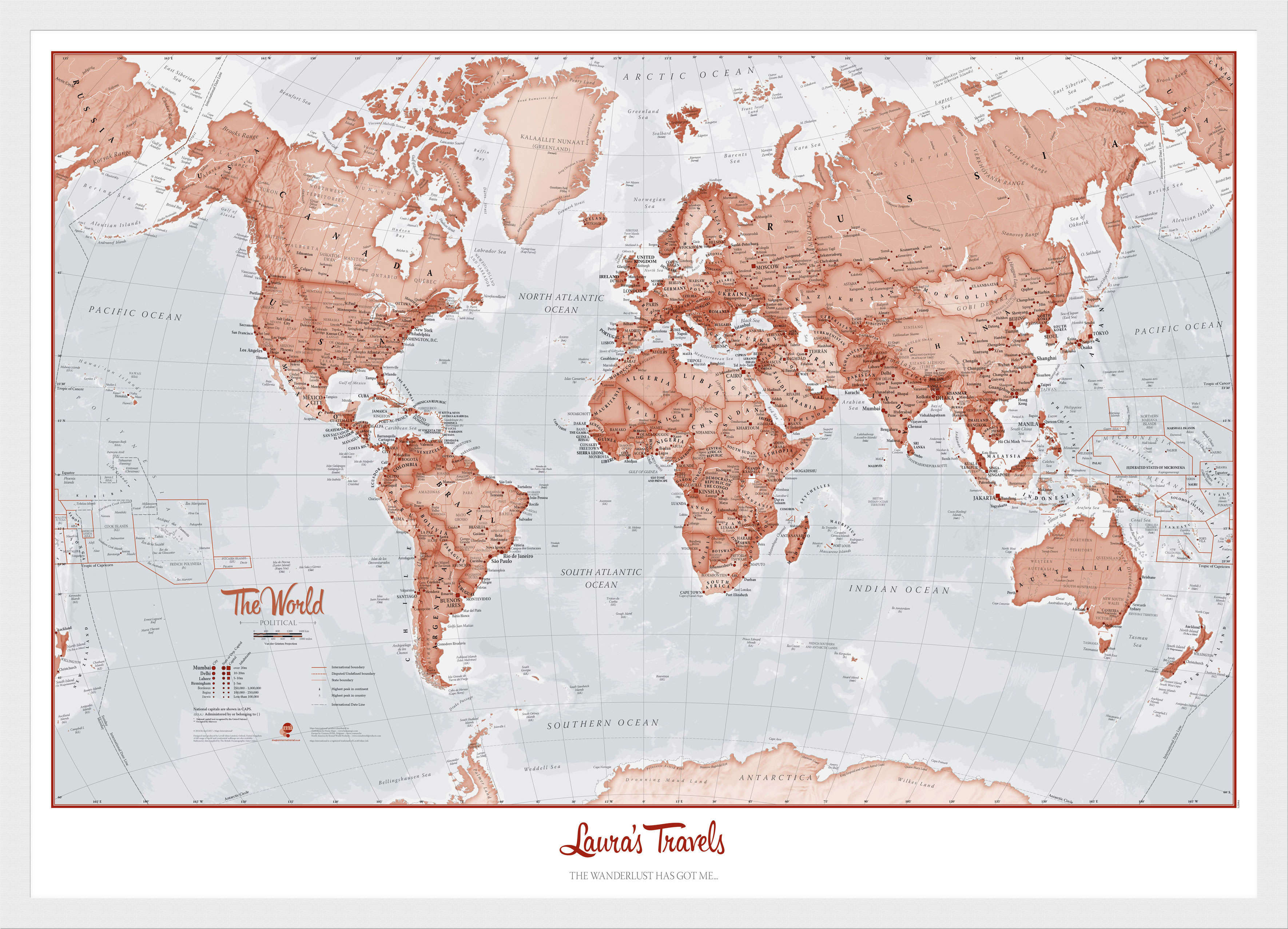 PS00271_M_WDWHI - Personalised World Is Art - Wall Map Red
