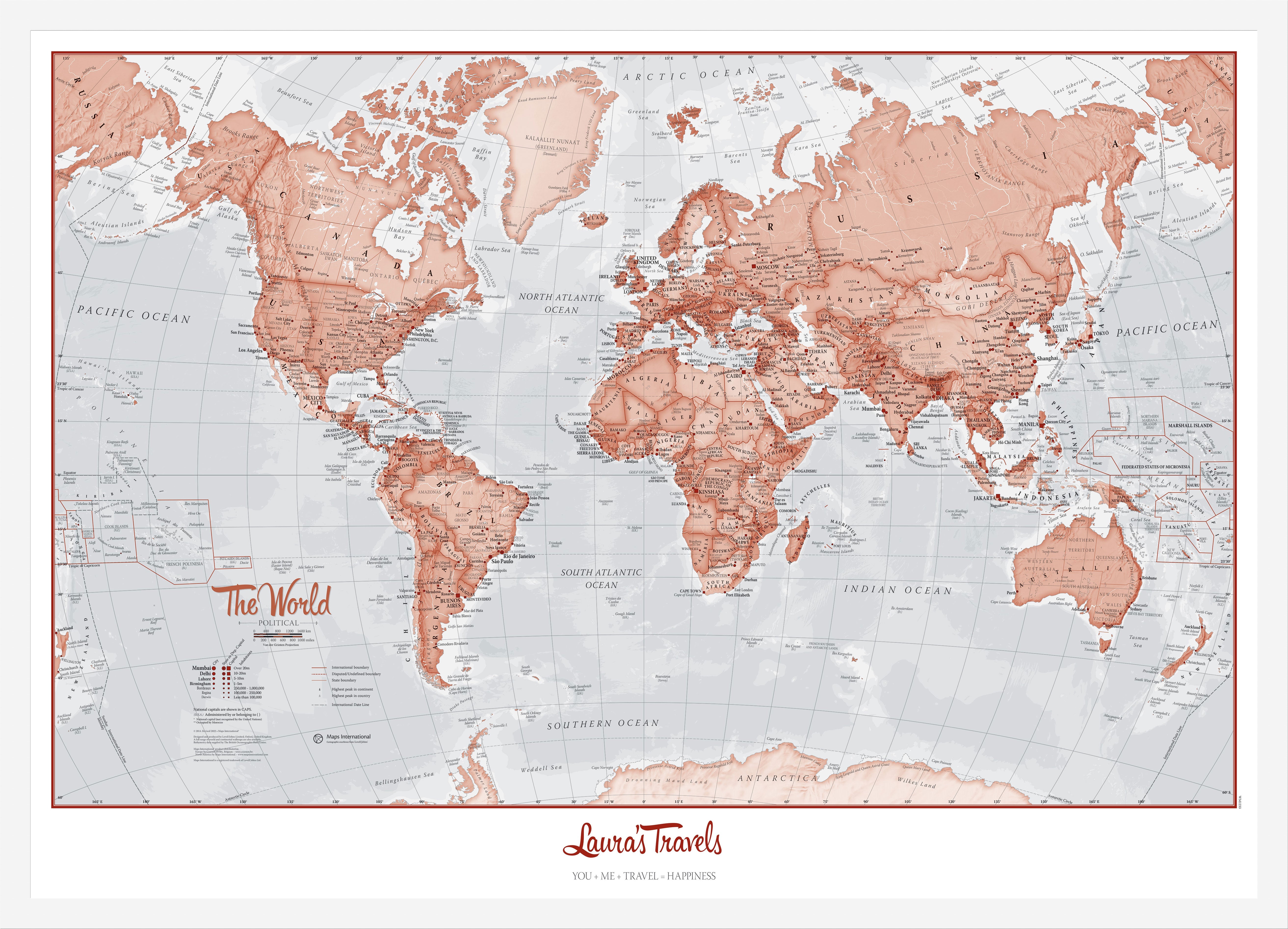 PS00271_S_WDWHI - Personalised World Is Art - Wall Map Red