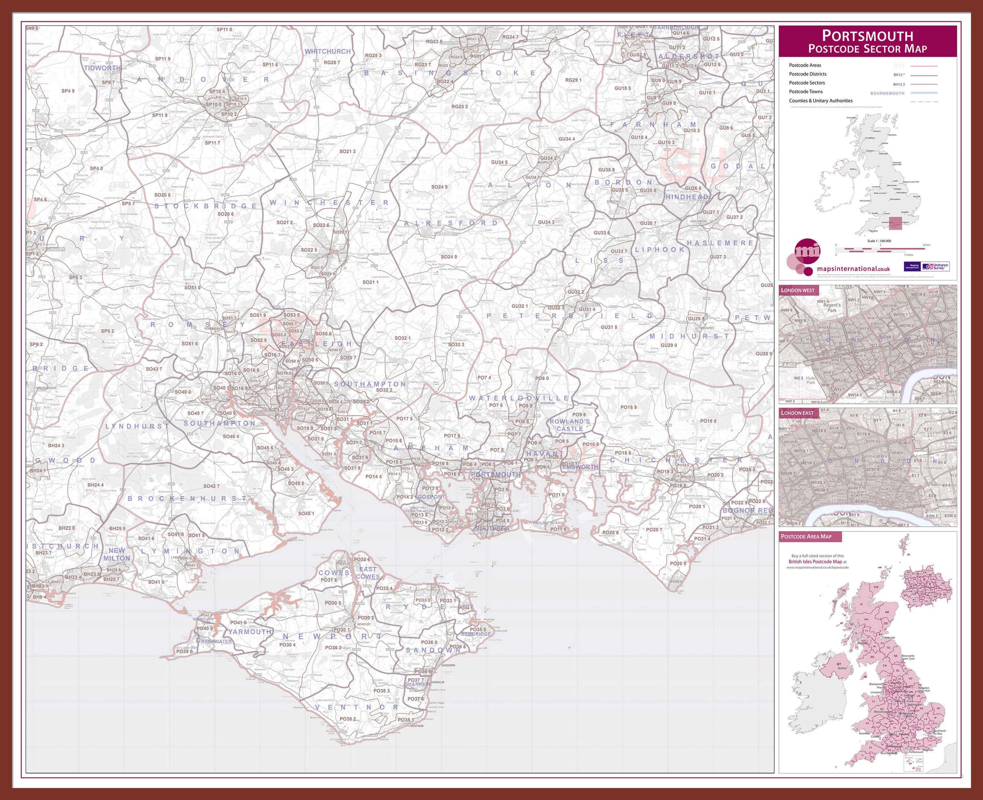 UK00783_L_LBDOK - Portsmouth, Southampton and Isle of Wight Postcode Sector Map