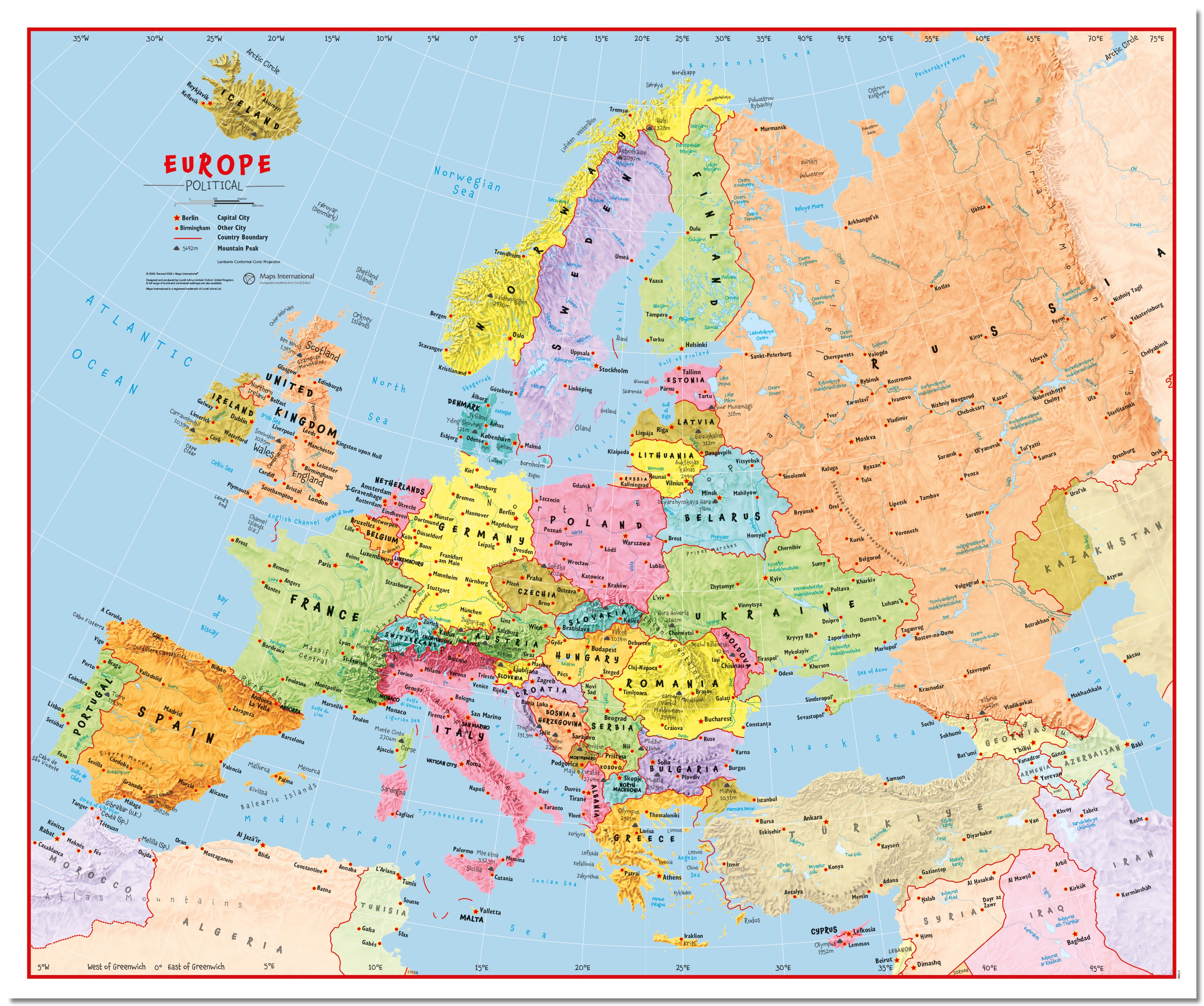 CT00630_H_LMBRD - Primary Europe Wall Map Political