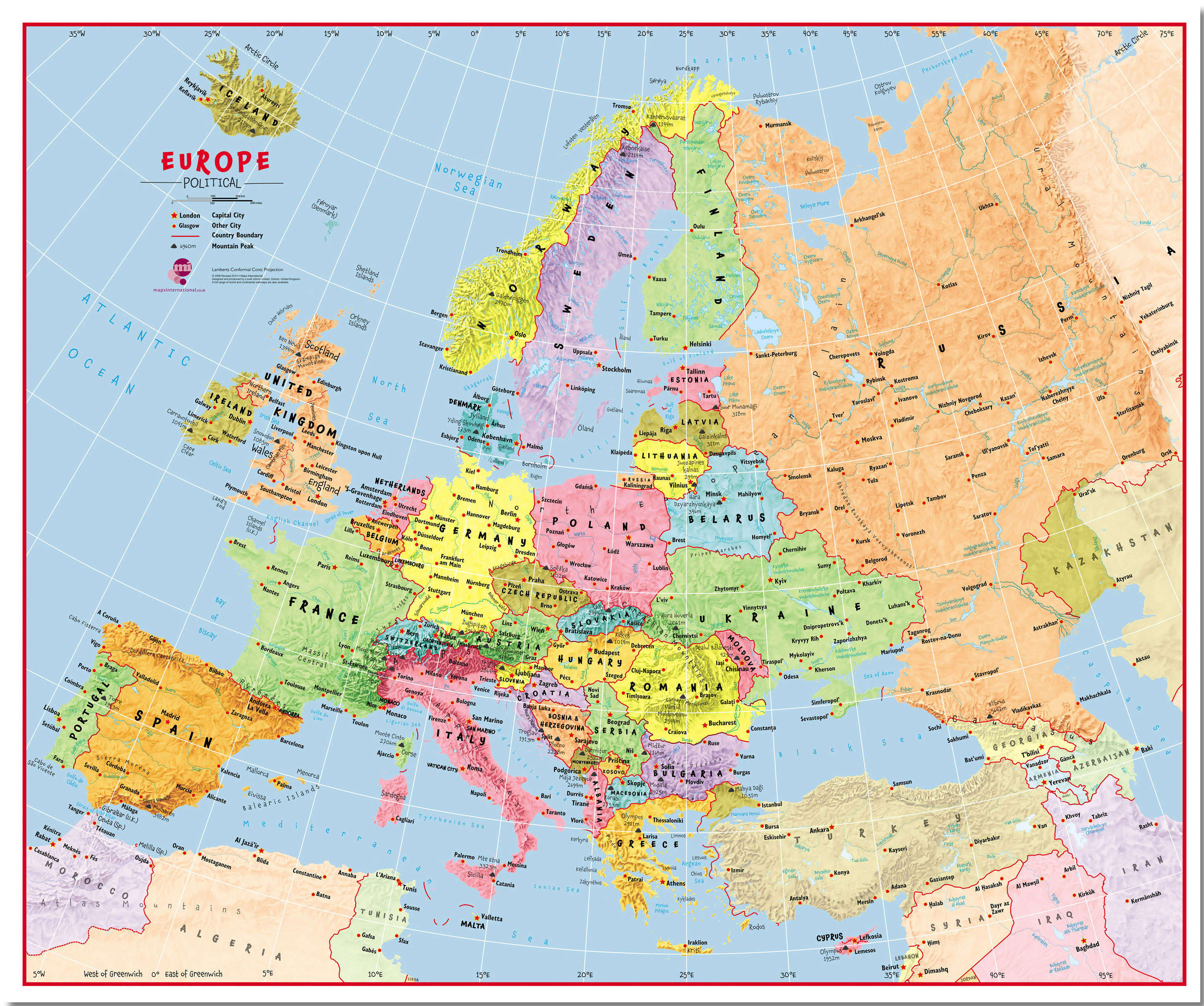 CT00630_H_LMBRD - Primary Europe Wall Map Political