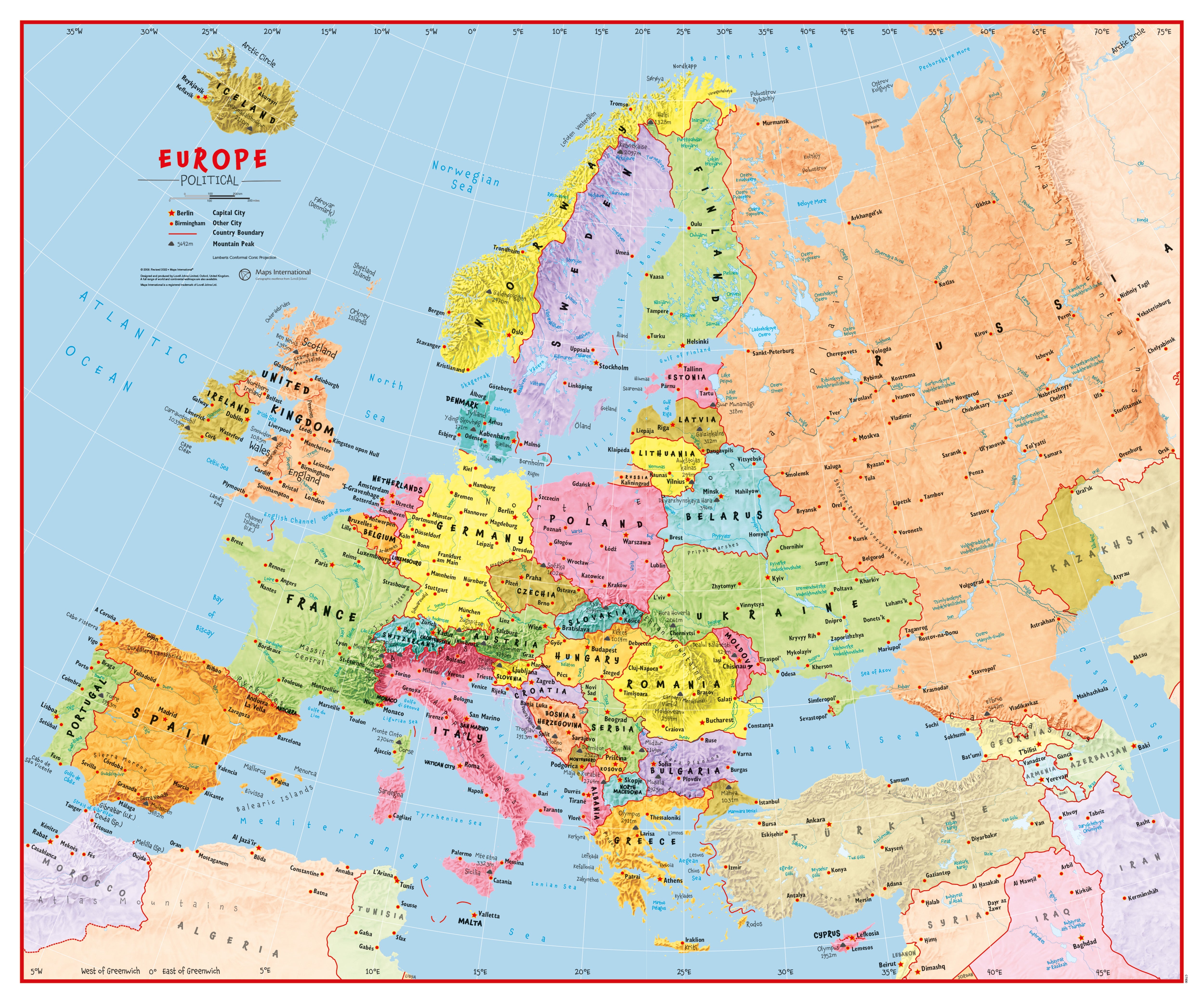 CT00630_H_LAMIN - Primary Europe Wall Map Political