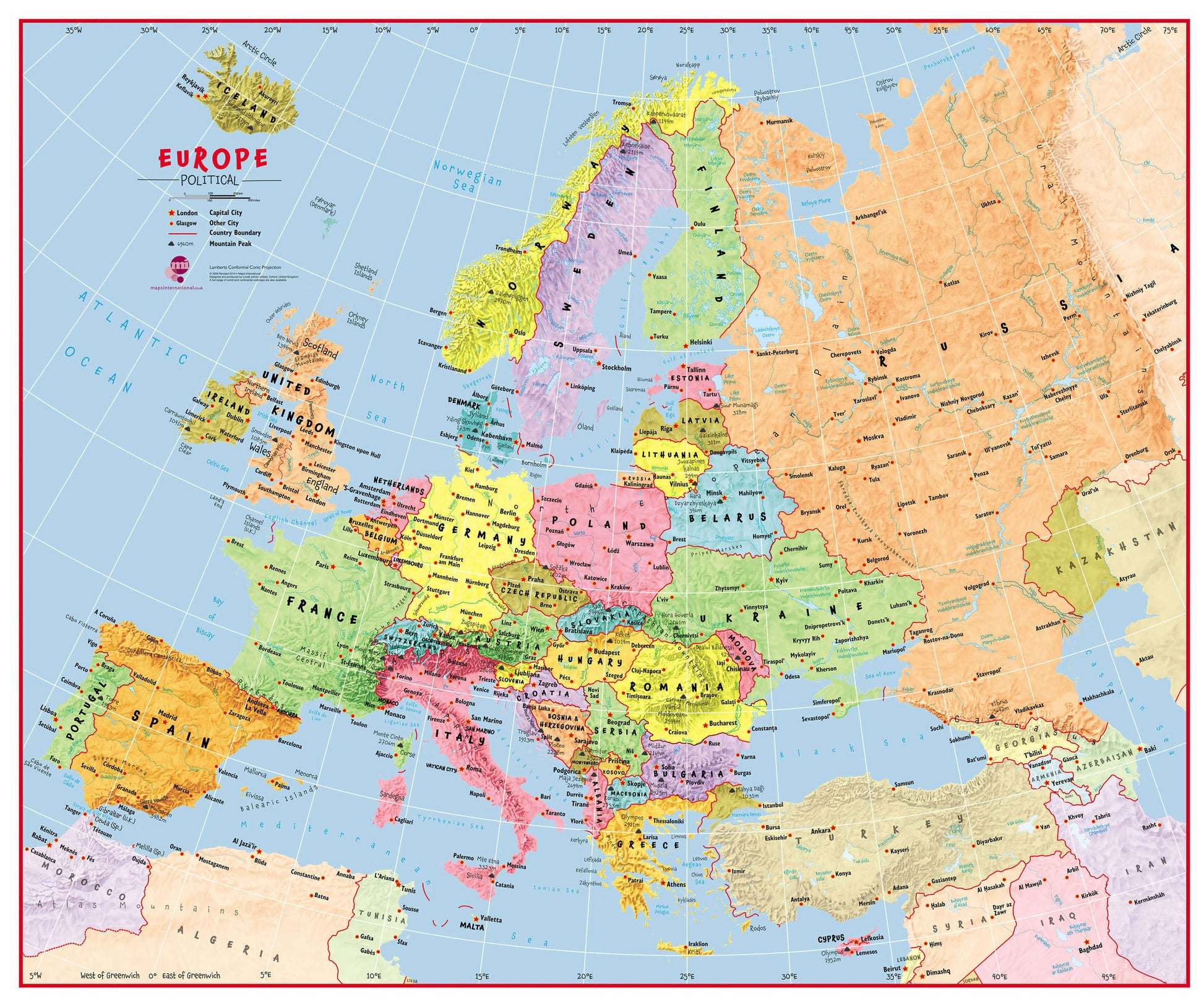 CT00630_L_PAPER - Primary Europe Wall Map Political