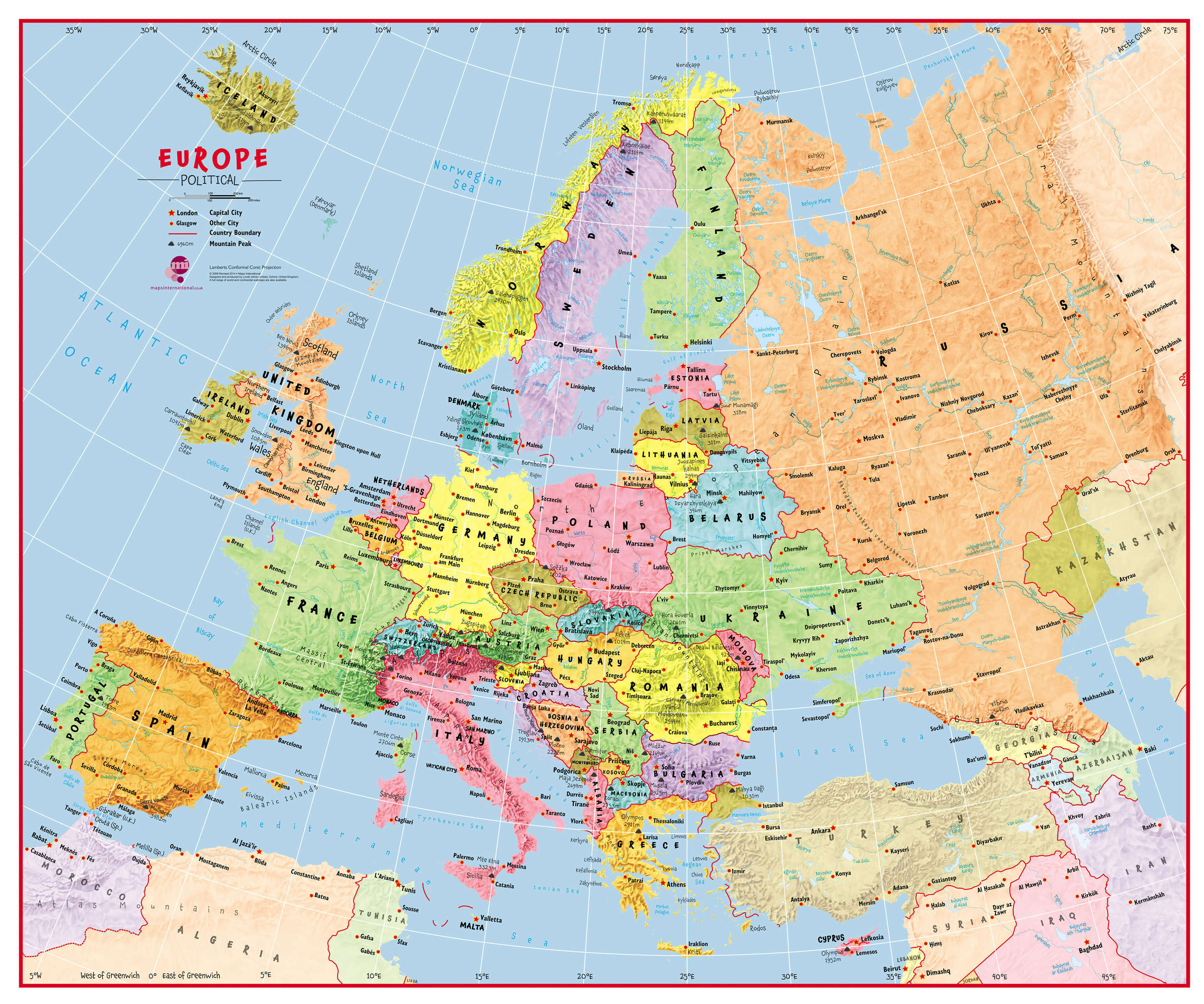 CT00630_H_PAPER - Primary Europe Wall Map Political