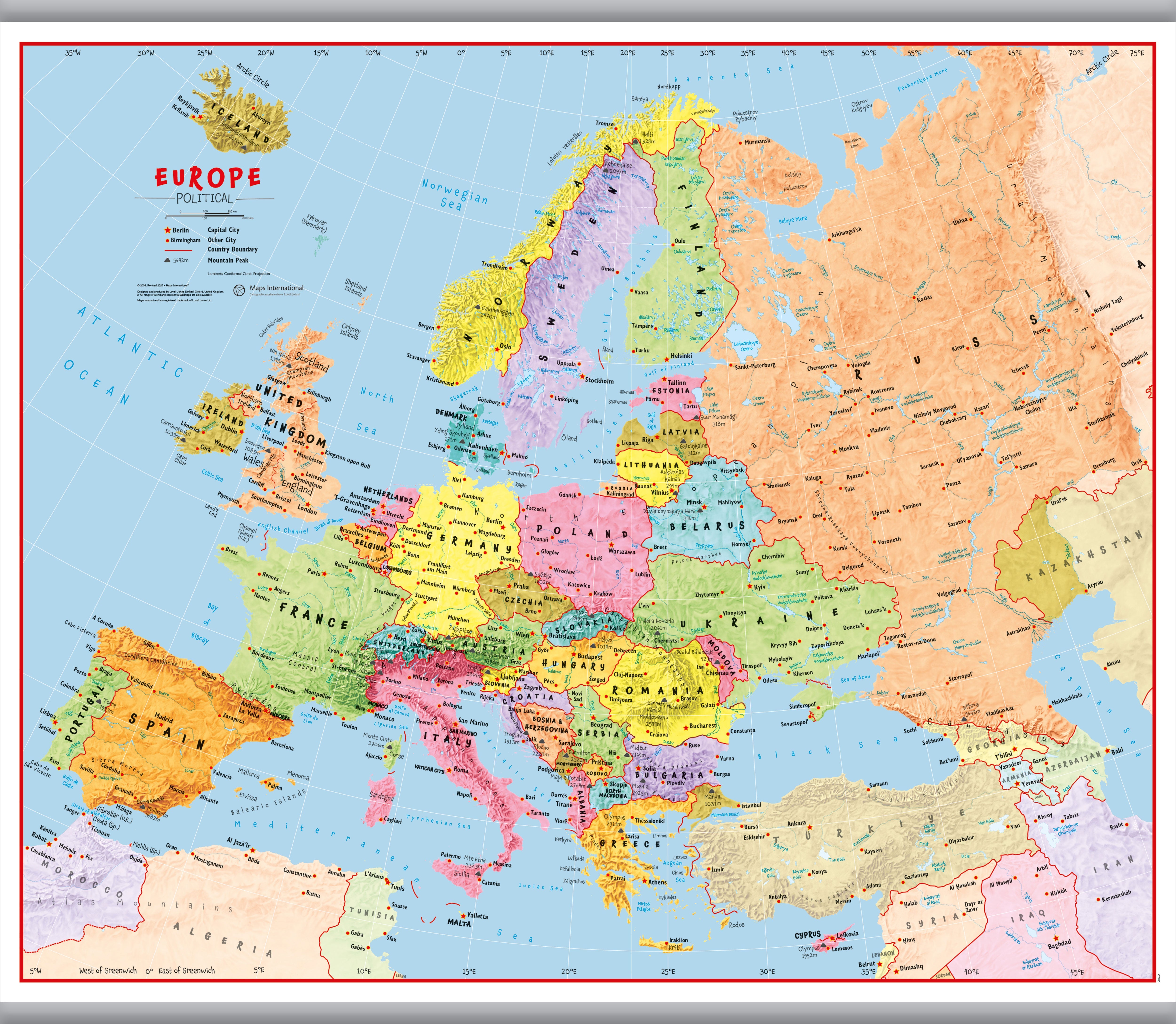 CT00630_L_LAMHB - Primary Europe Wall Map Political