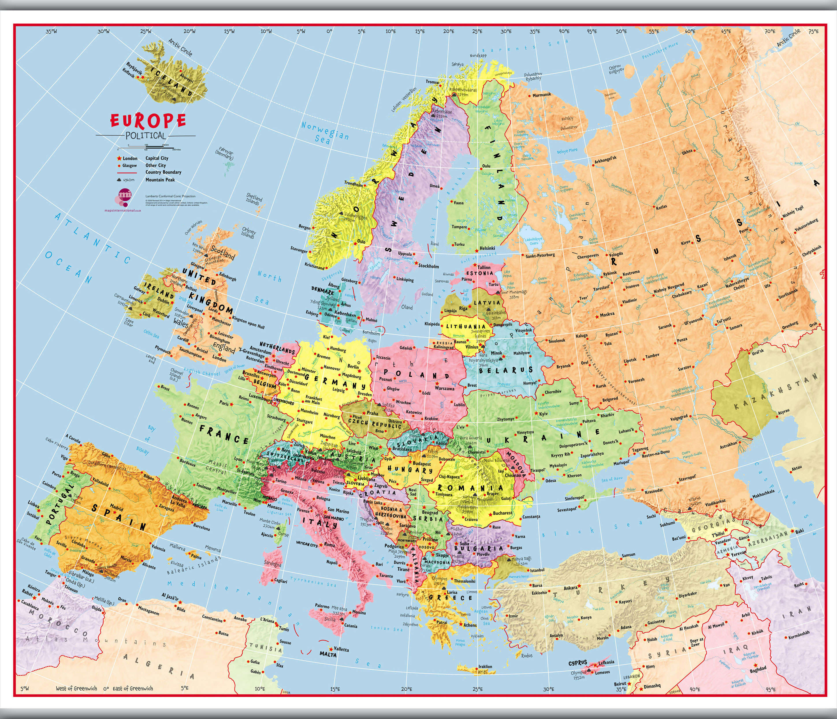CT00630_L_LAMHB - Primary Europe Wall Map Political