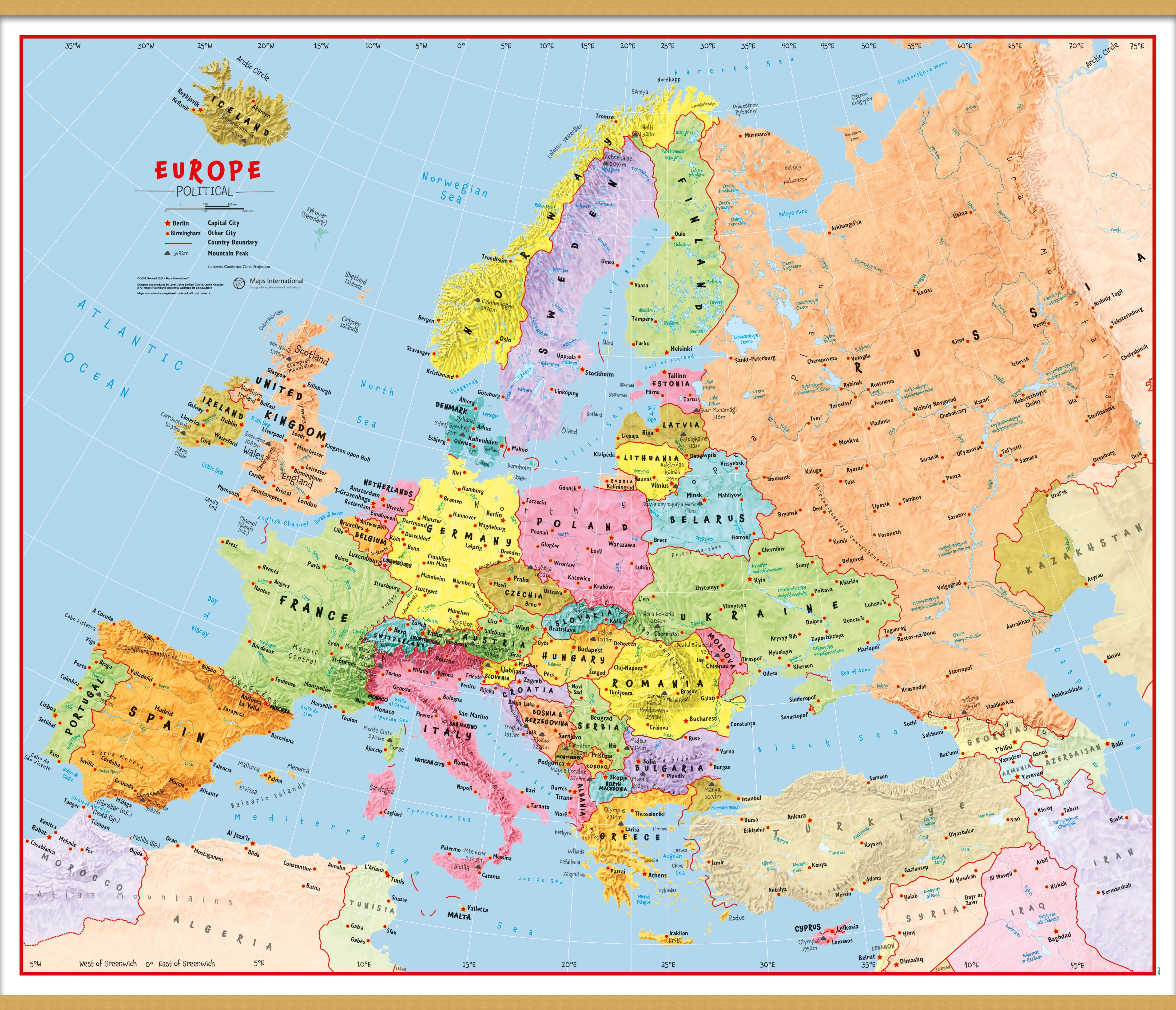 CT00630_H_LWDHB - Primary Europe Wall Map Political