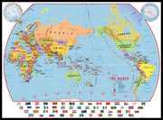 WM00455_L_LBDBL - Primary Pacific Centred World Wall Map Political with flags